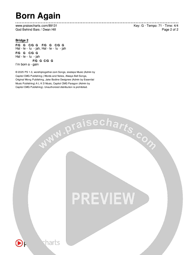 Born Again Chords & Lyrics (God Behind Bars / Dwan Hill)