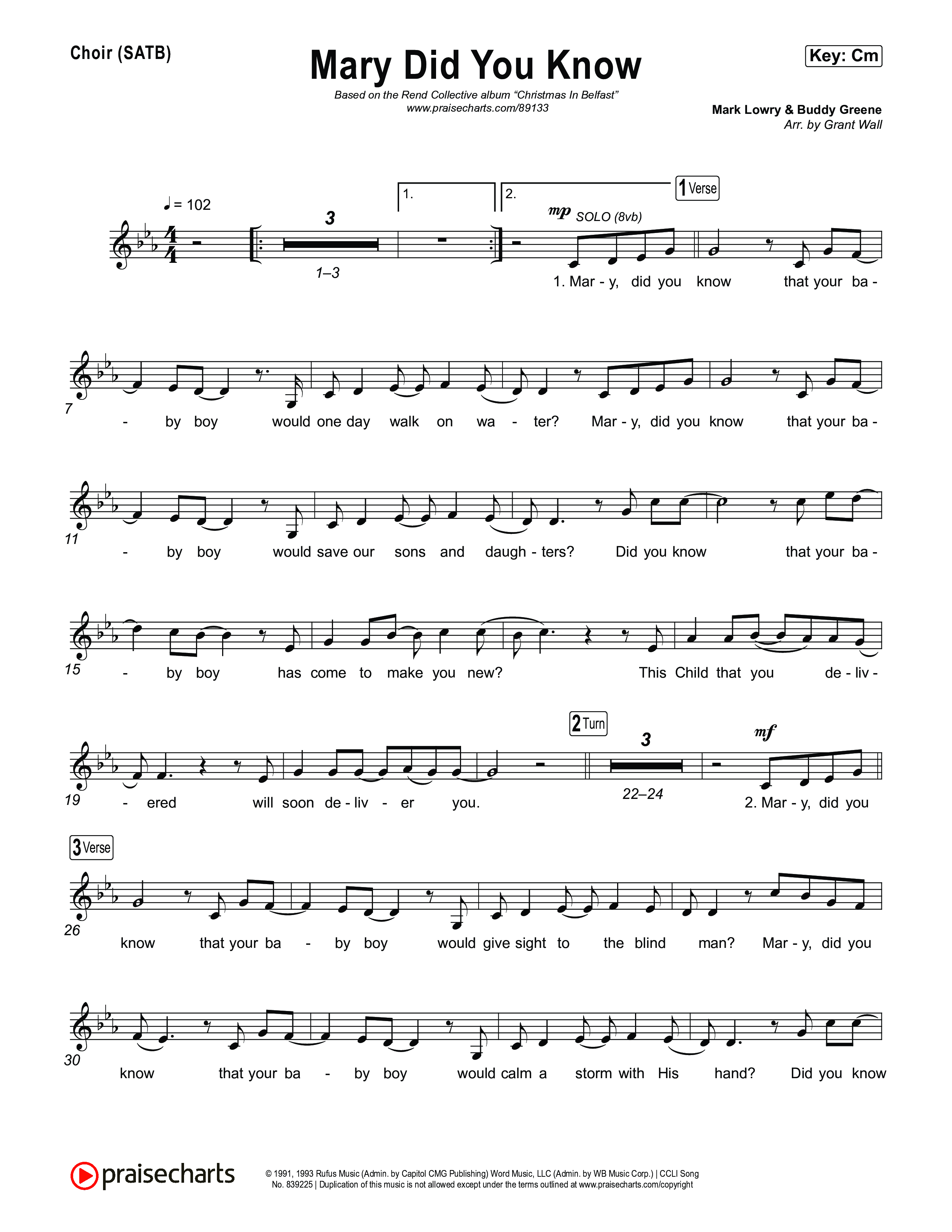 Mary Did You Know Vocal Sheet (SATB) (Rend Collective)