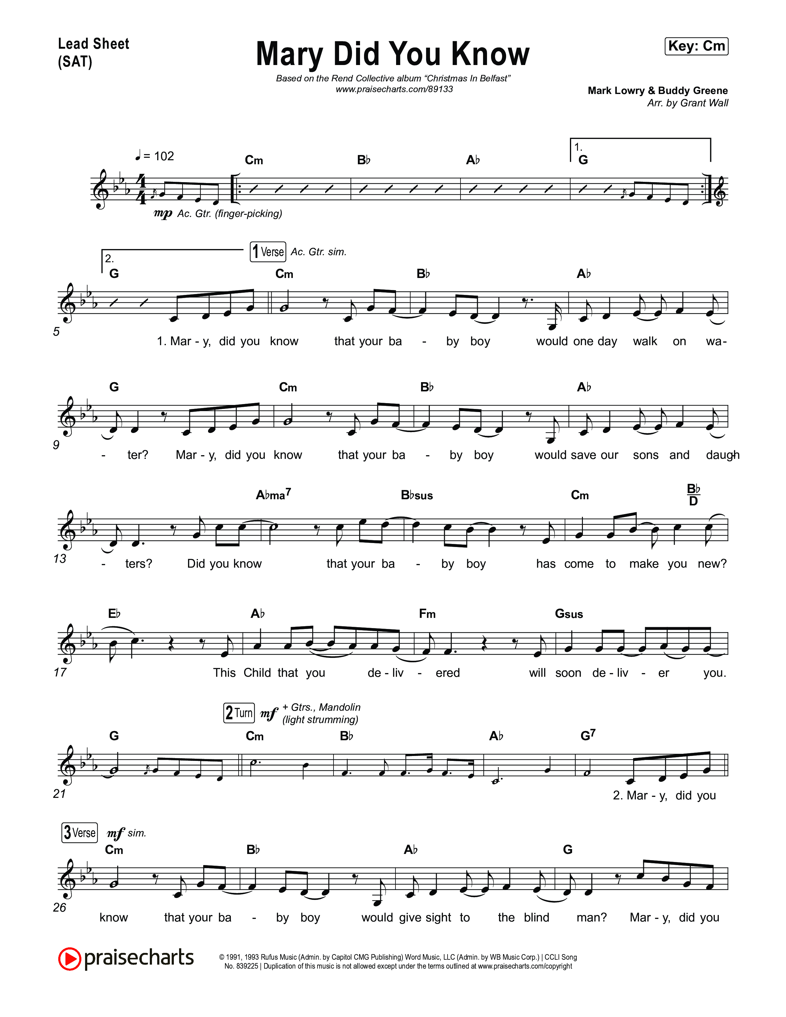 Mary Did You Know Lead Sheet (SAT) (Rend Collective)