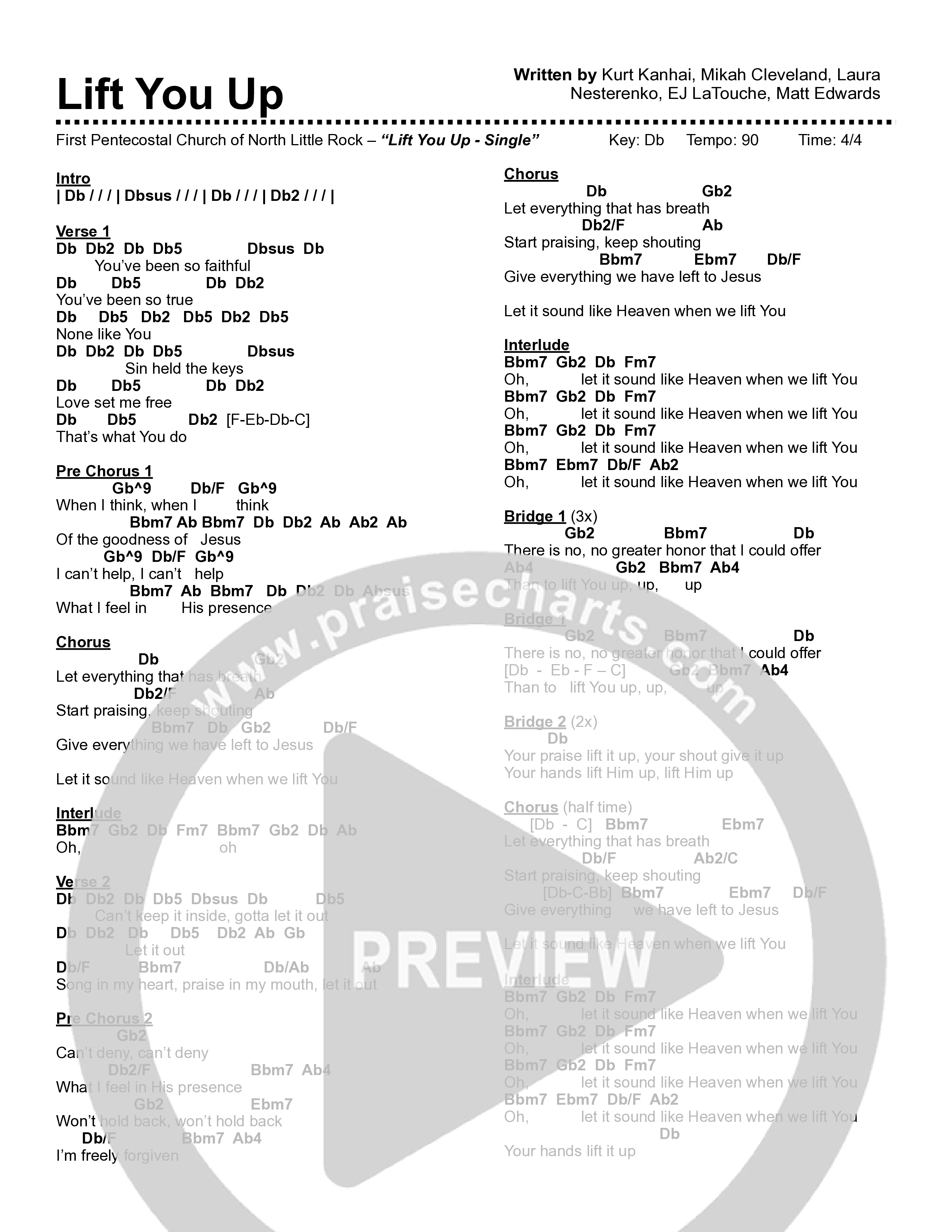 Lift You Up Chord Chart (First Pentecostal Church North Little Rock)