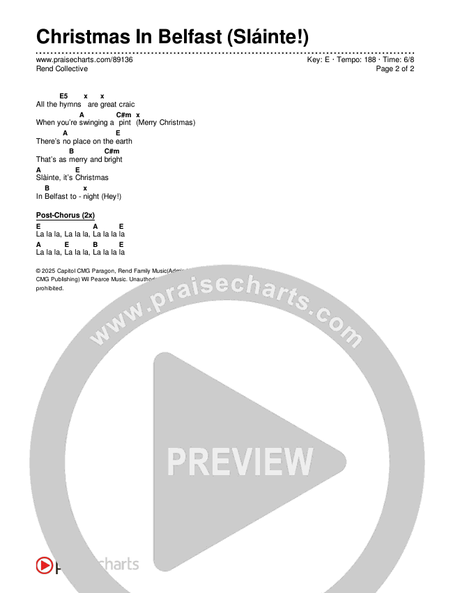 Christmas In Belfast (Sláinte!) Chords & Lyrics (Rend Collective)