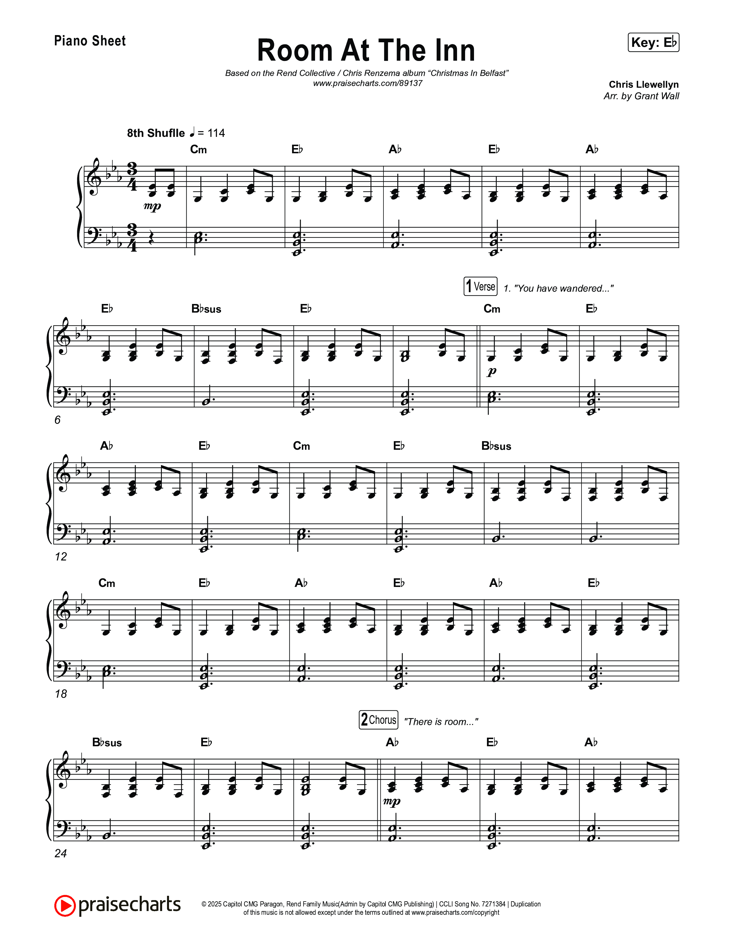 Room At The Inn Piano Sheet (Rend Collective / Chris Renzema)