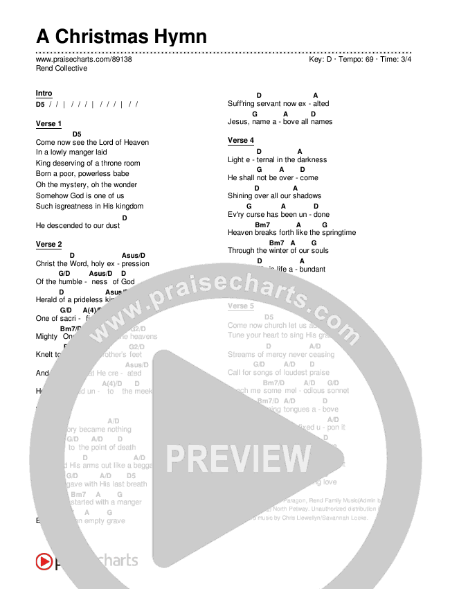 A Christmas Hymn Chords & Lyrics (Rend Collective)