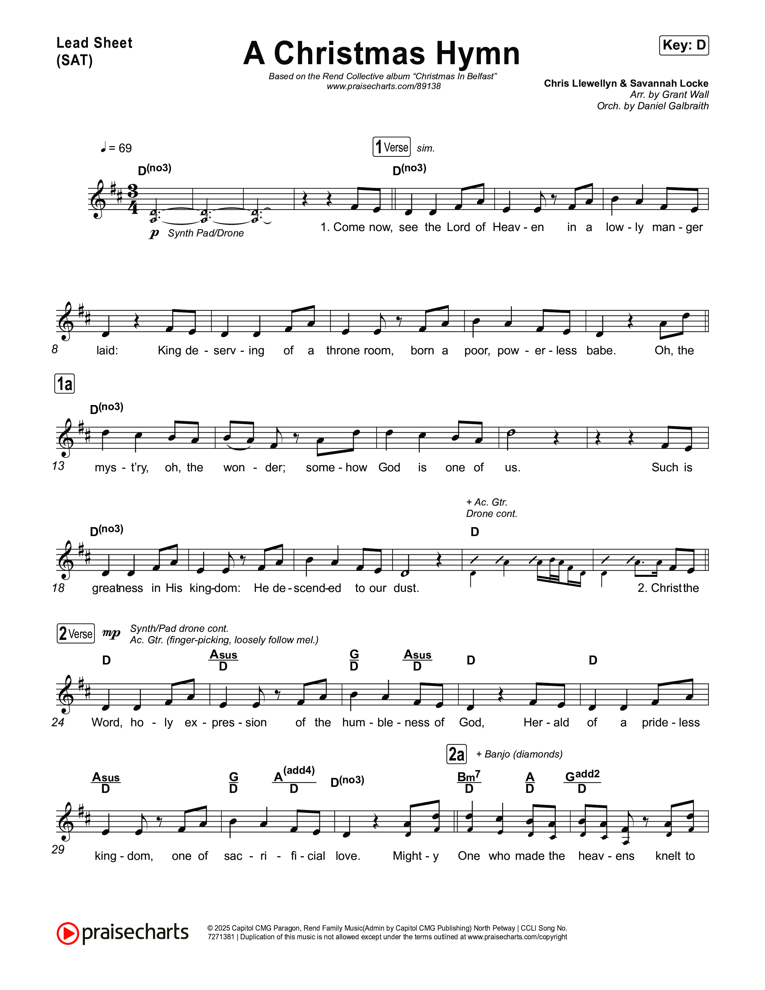 A Christmas Hymn Lead Sheet (SAT) (Rend Collective)