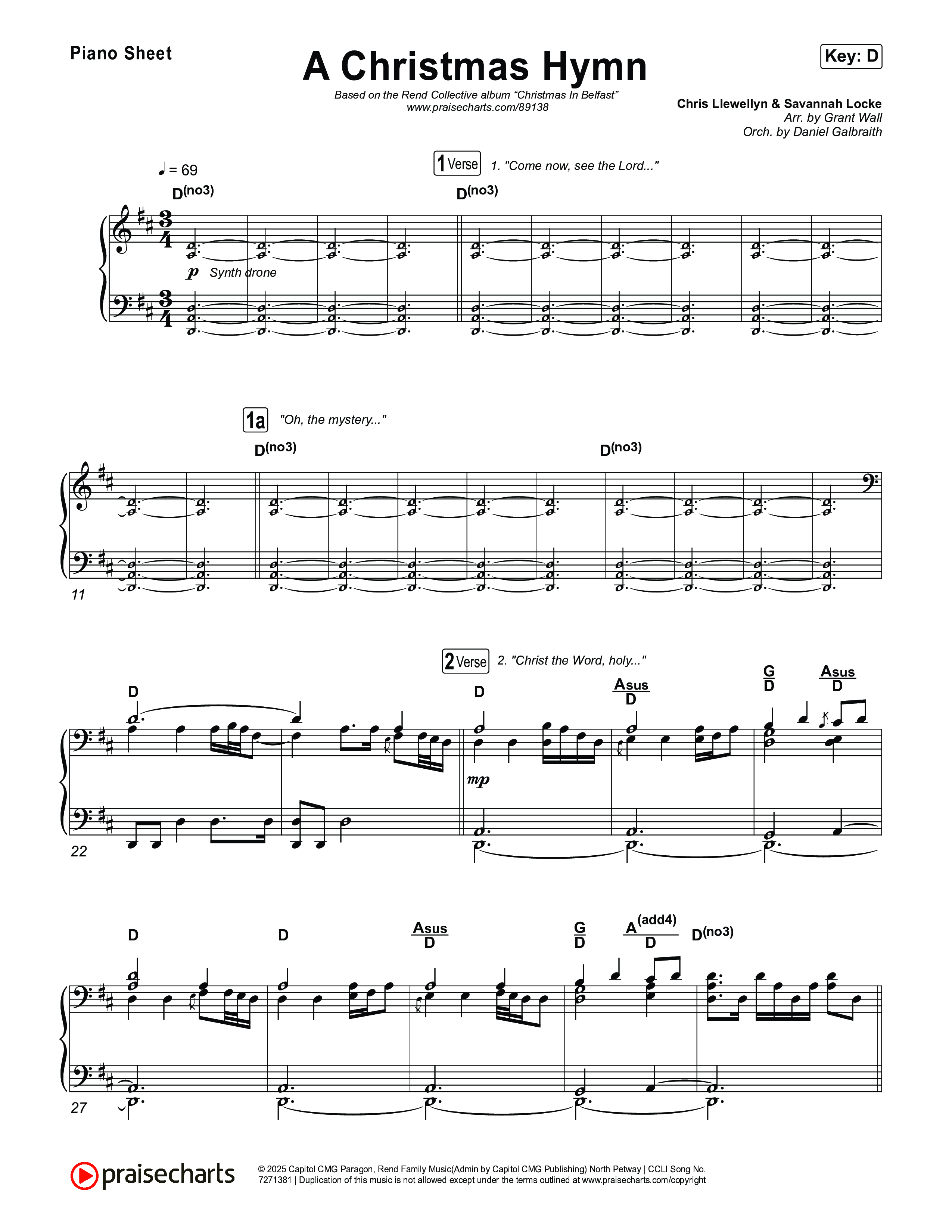 A Christmas Hymn Piano Sheet (Rend Collective)