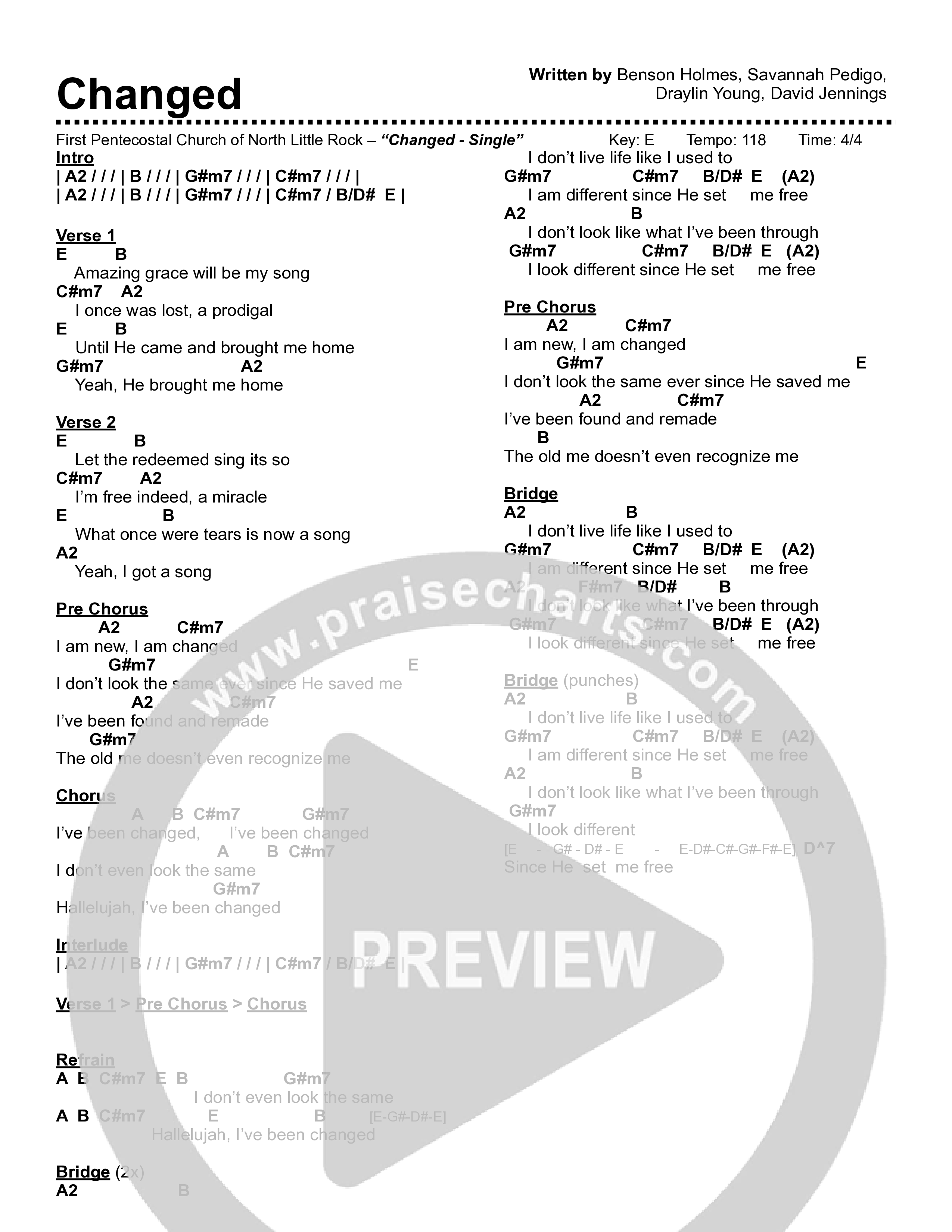 Changed Chord Chart (First Pentecostal Church North Little Rock)