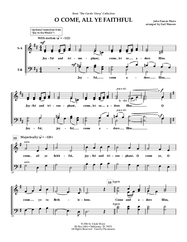 O Come All Ye Faithful Choir Sheet (SATB) (Irving Bible Church Vox Humana Choir / Gail Wasson)