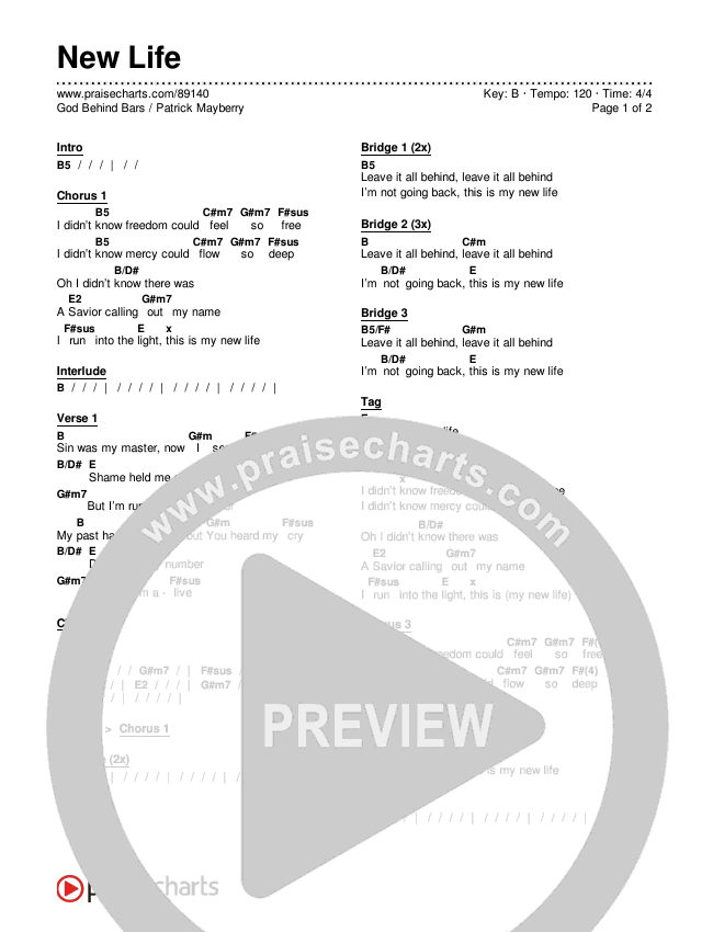 New Life Chords & Lyrics (God Behind Bars / Patrick Mayberry)
