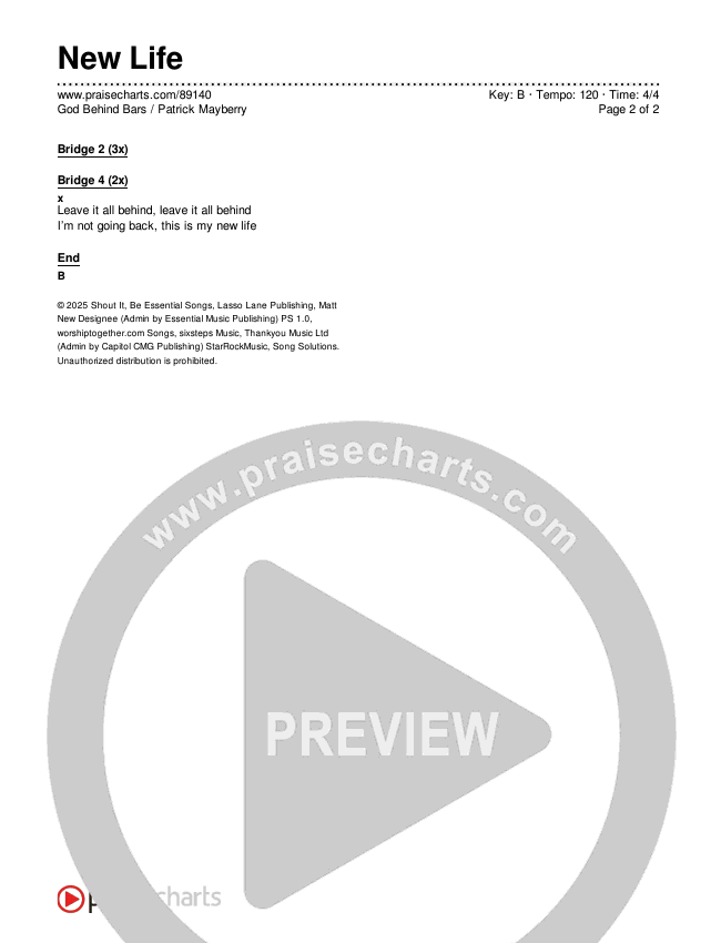 New Life Chords & Lyrics (God Behind Bars / Patrick Mayberry)