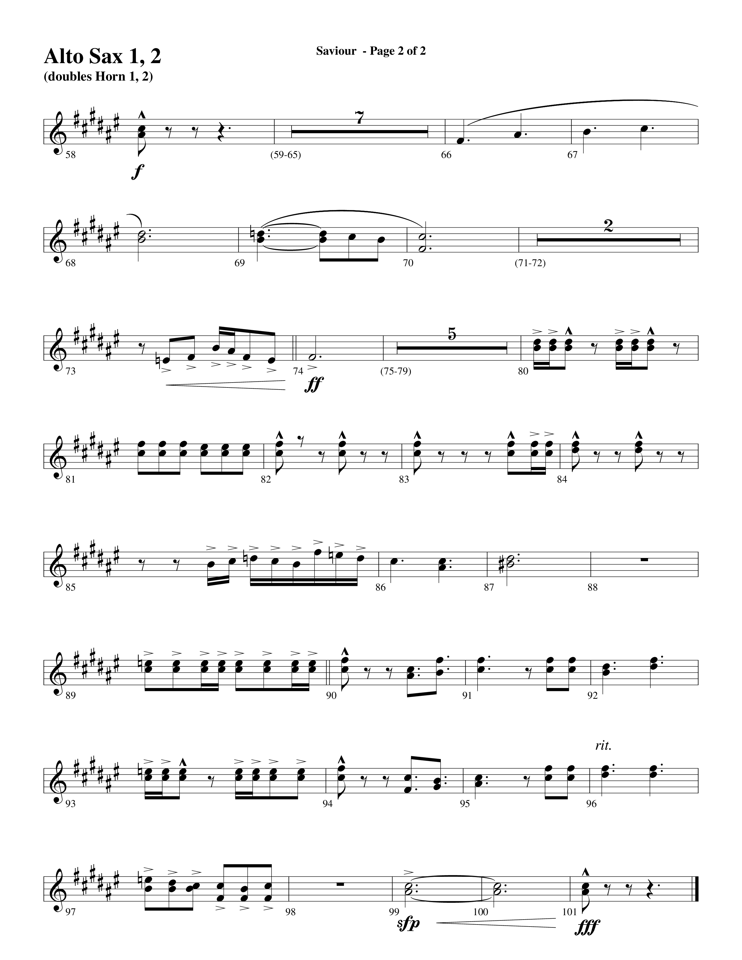 Saviour (Choral Anthem SATB) Alto Sax 1/2 (Word Music Choral / Arr. Daniel Semsen)