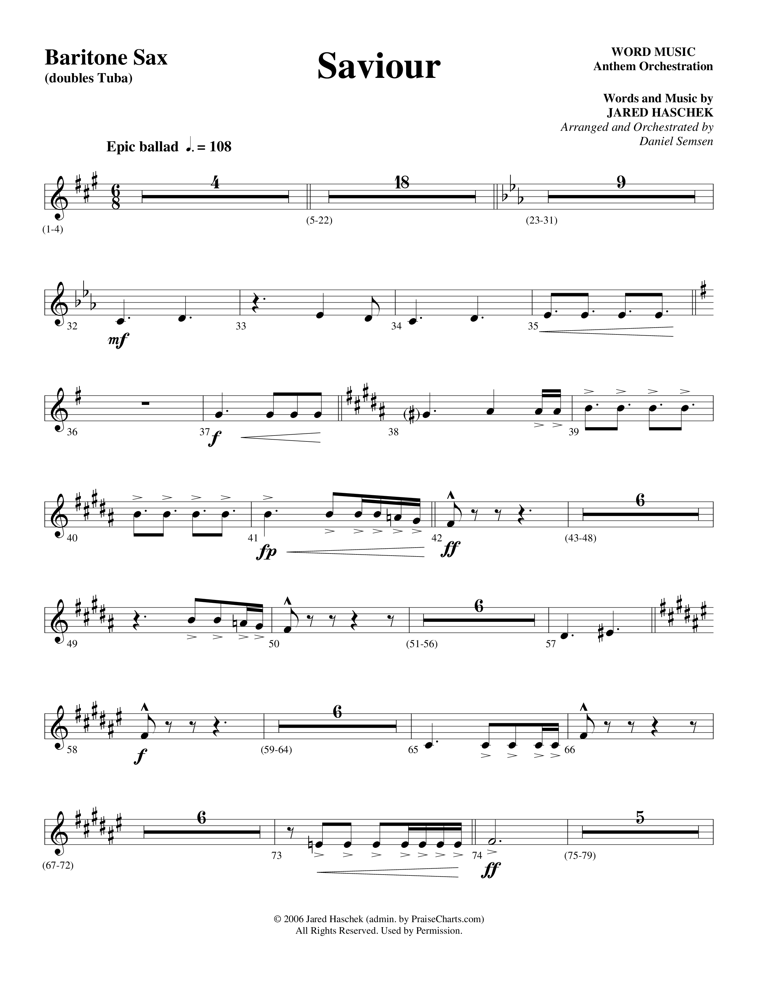 Saviour (Choral Anthem SATB) Bari Sax (Word Music Choral / Arr. Daniel Semsen)
