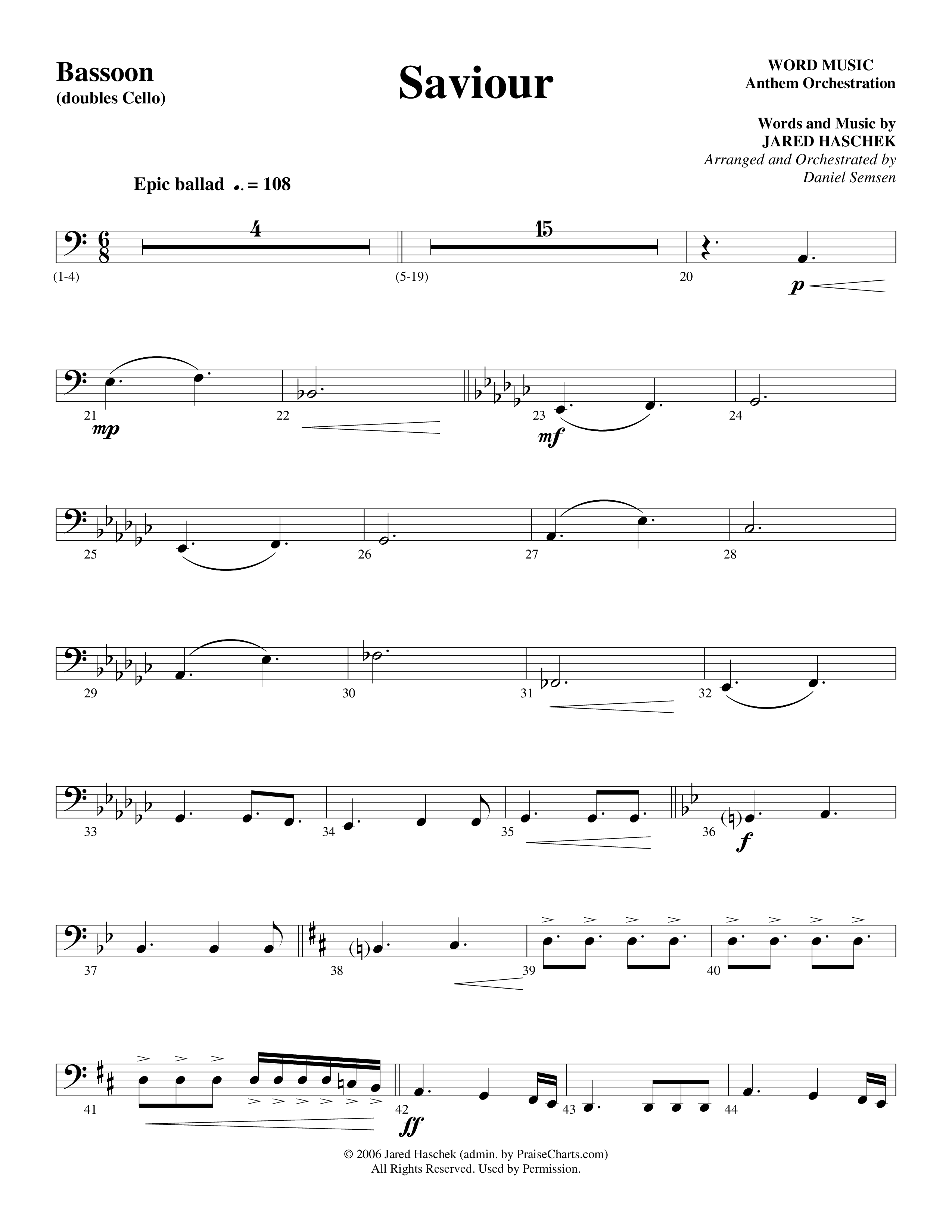 Saviour (Choral Anthem SATB) Bassoon (Word Music Choral / Arr. Daniel Semsen)
