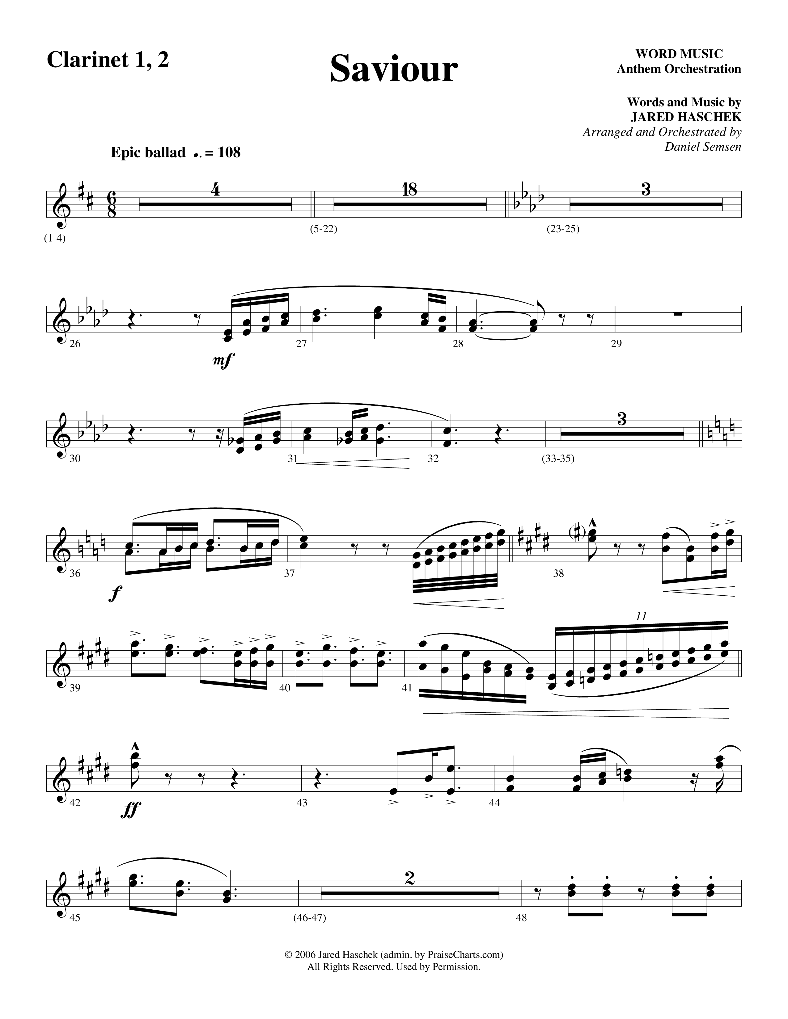 Saviour (Choral Anthem SATB) Clarinet 1/2 (Word Music Choral / Arr. Daniel Semsen)