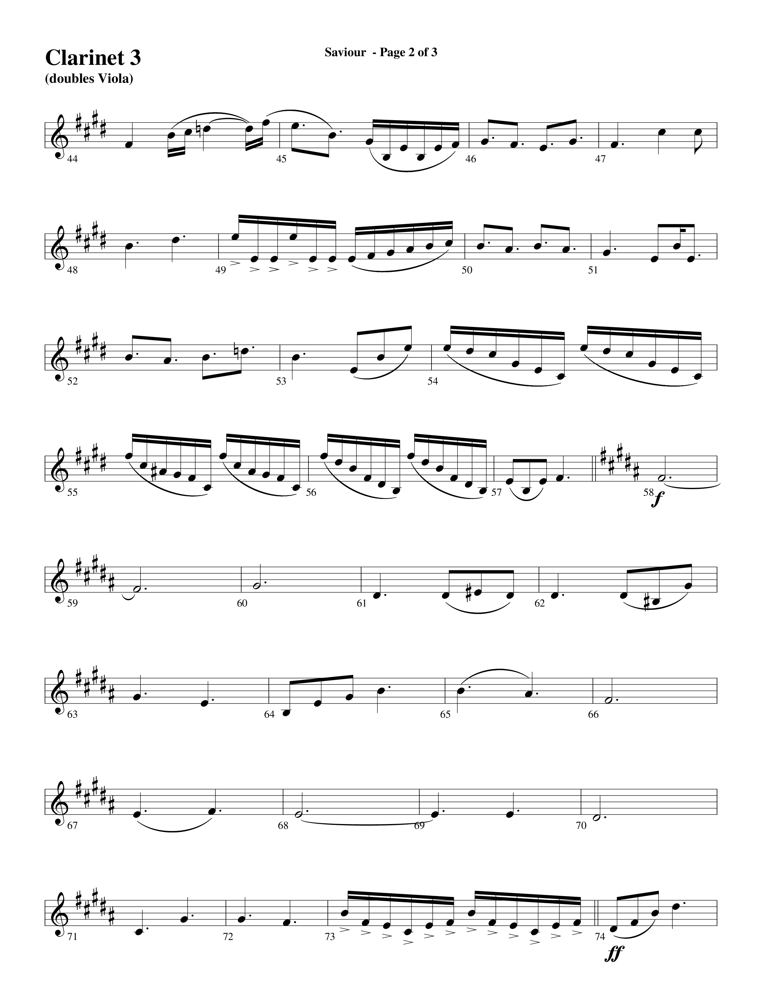Saviour (Choral Anthem SATB) Clarinet 3 (Word Music Choral / Arr. Daniel Semsen)