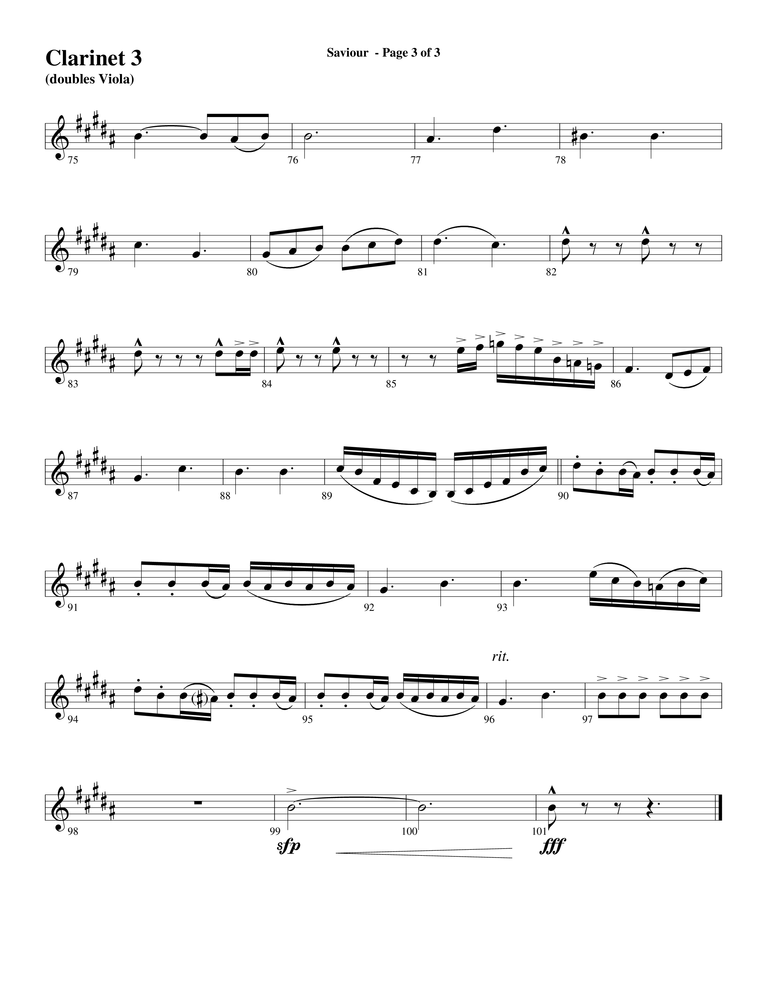 Saviour (Choral Anthem SATB) Clarinet 3 (Word Music Choral / Arr. Daniel Semsen)