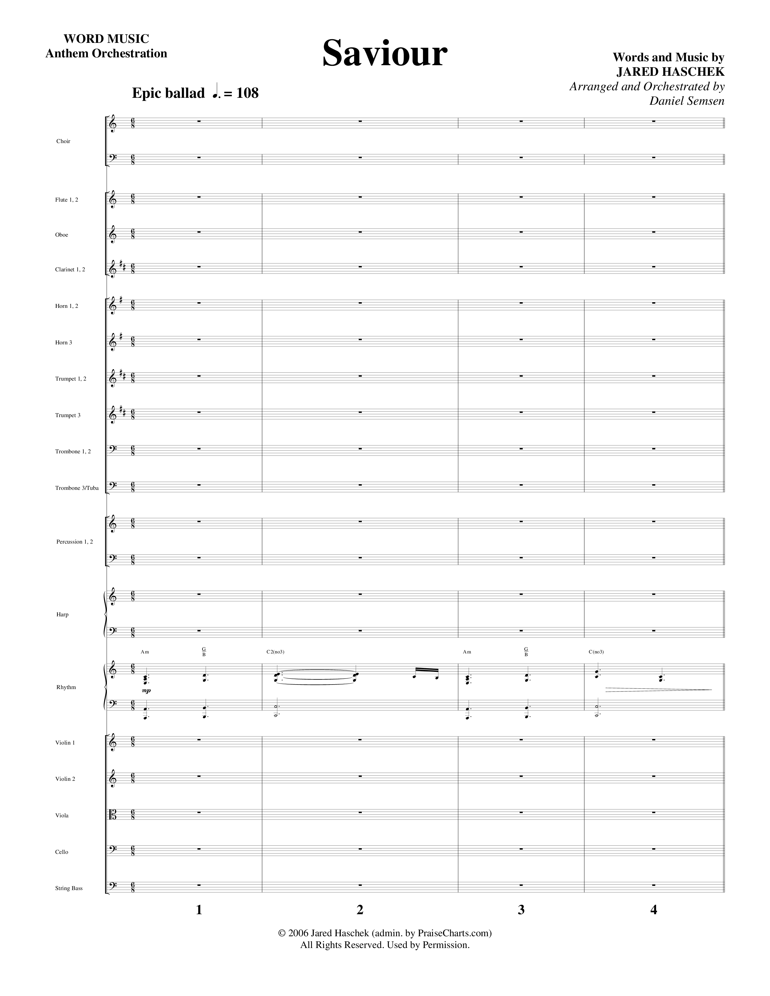 Saviour (Choral Anthem SATB) Orchestration (Word Music Choral / Arr. Daniel Semsen)