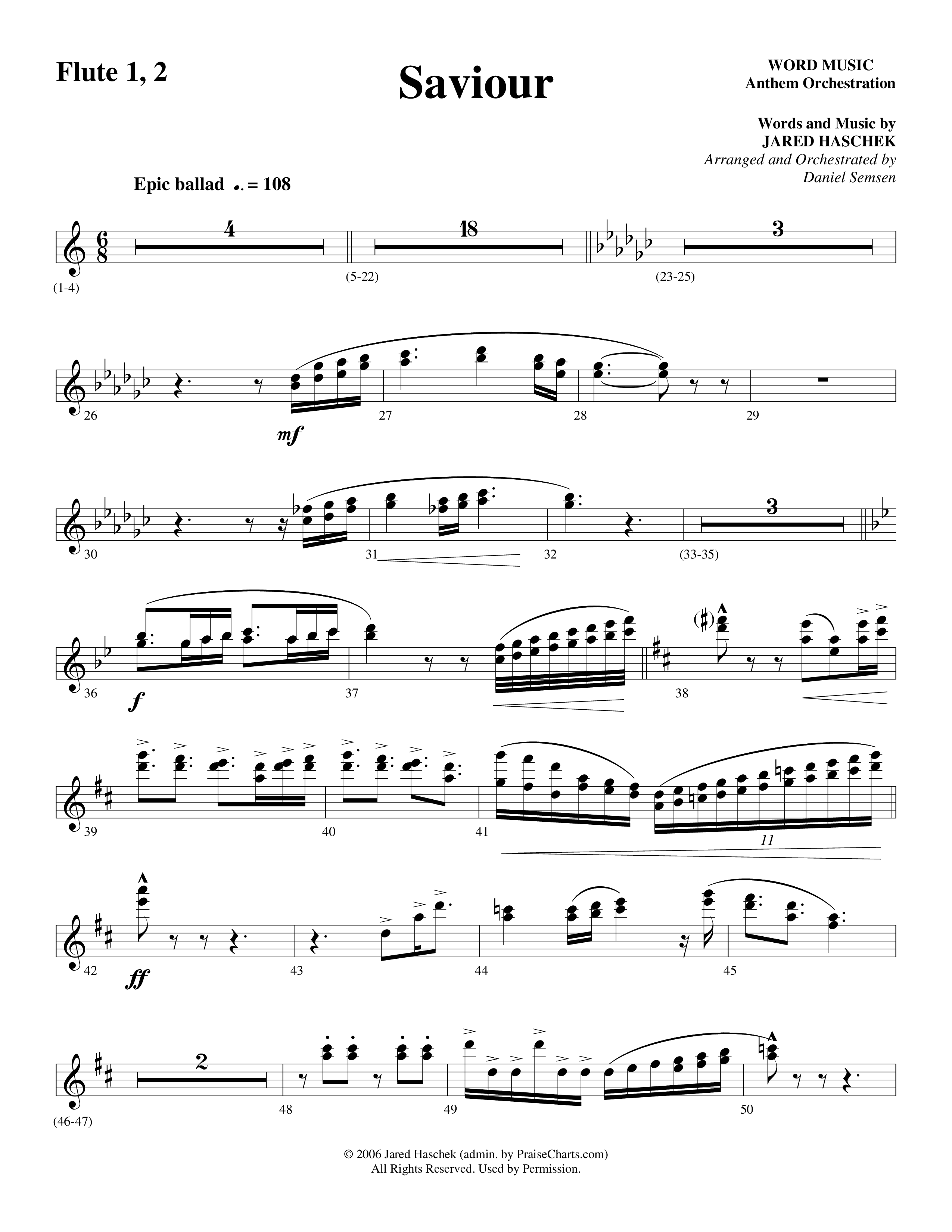 Saviour (Choral Anthem SATB) Flute 1/2 (Word Music Choral / Arr. Daniel Semsen)