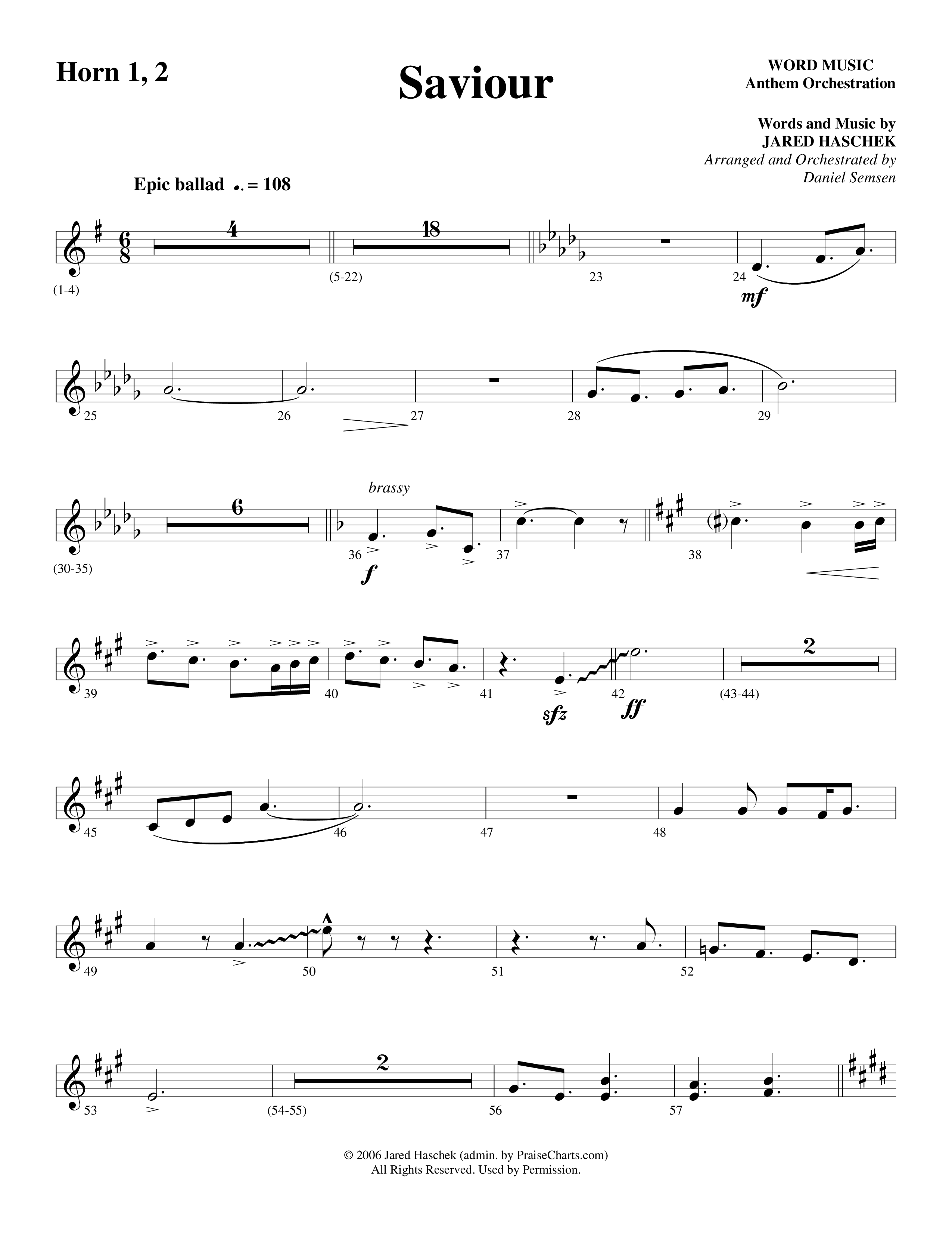 Saviour (Choral Anthem SATB) French Horn 1/2 (Word Music Choral / Arr. Daniel Semsen)