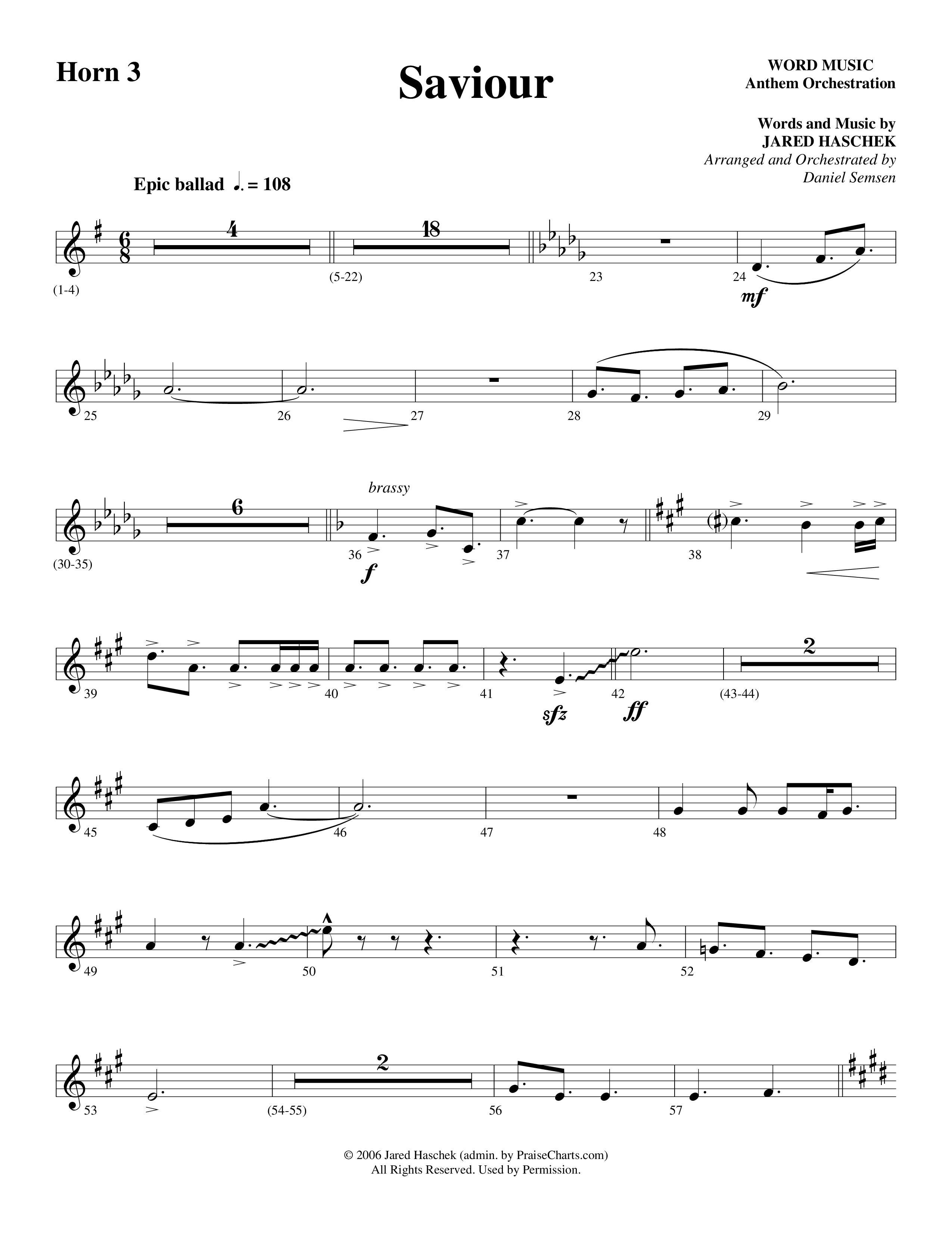 Saviour (Choral Anthem SATB) French Horn 3 (Word Music Choral / Arr. Daniel Semsen)