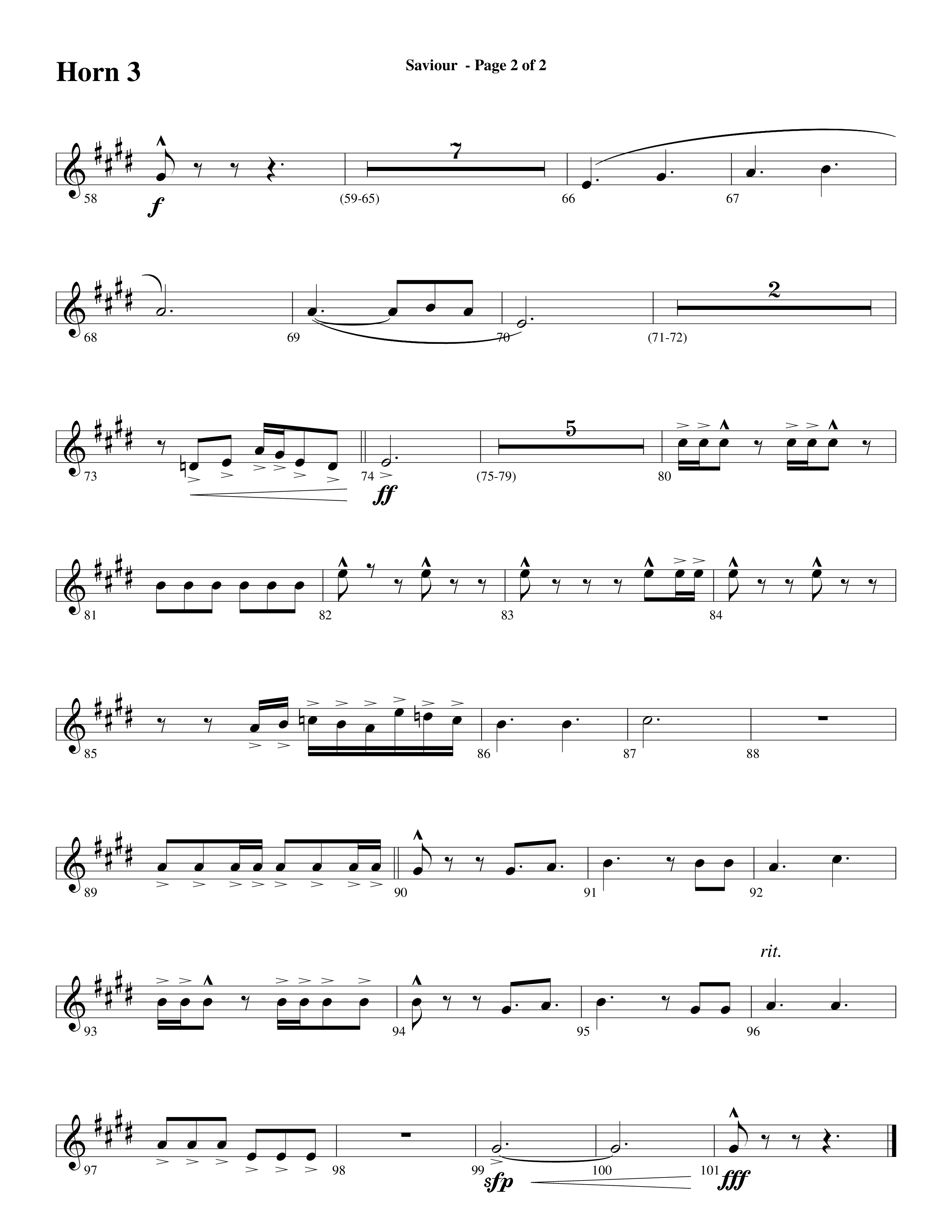 Saviour (Choral Anthem SATB) French Horn 3 (Word Music Choral / Arr. Daniel Semsen)