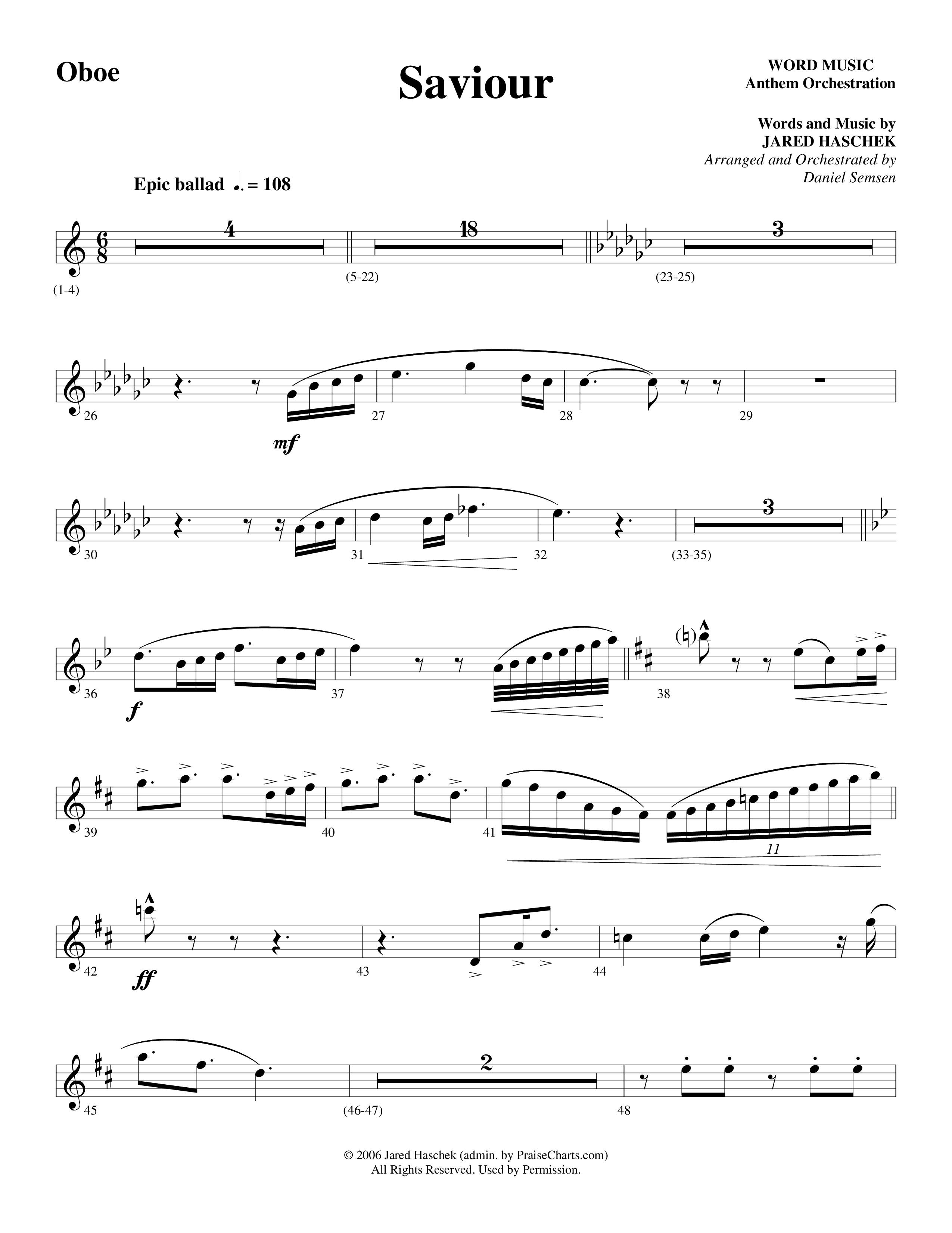 Saviour (Choral Anthem SATB) Oboe (Word Music Choral / Arr. Daniel Semsen)