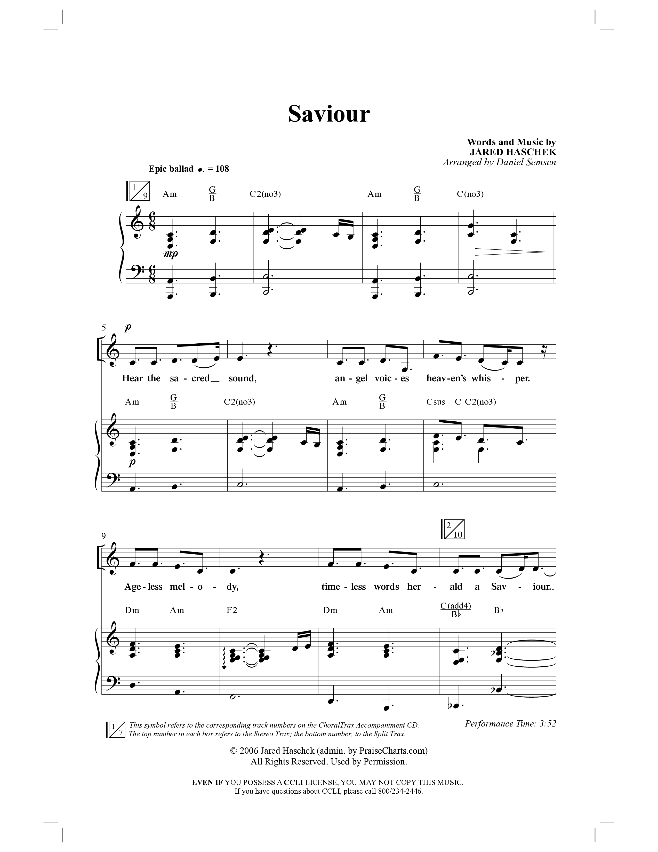 Saviour (Choral Anthem SATB) Anthem (SATB/Piano) (Word Music Choral / Arr. Daniel Semsen)