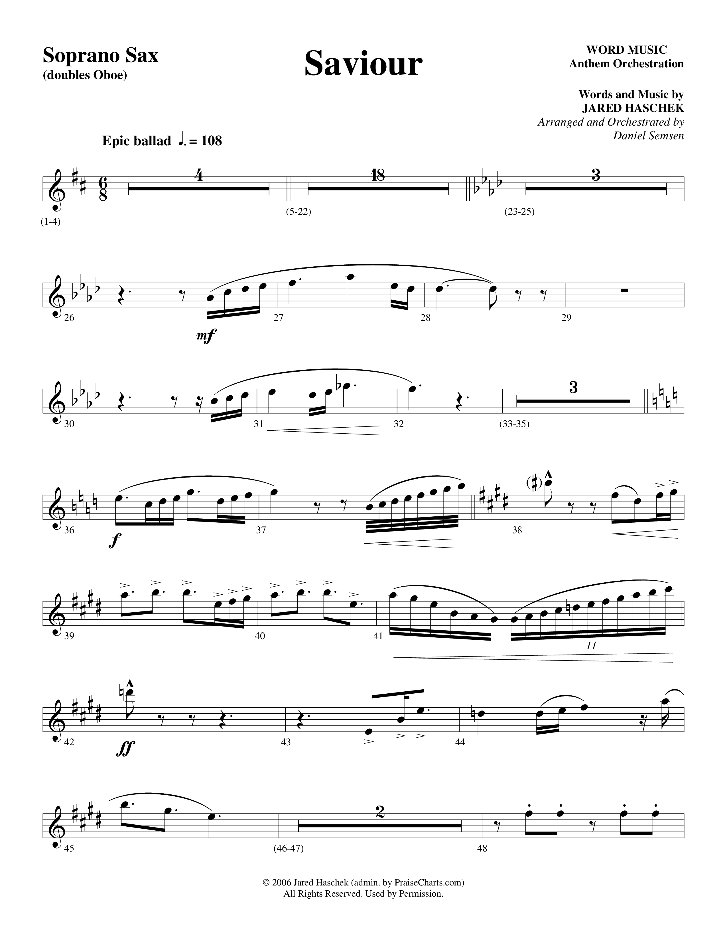 Saviour (Choral Anthem SATB) Soprano Sax (Word Music Choral / Arr. Daniel Semsen)