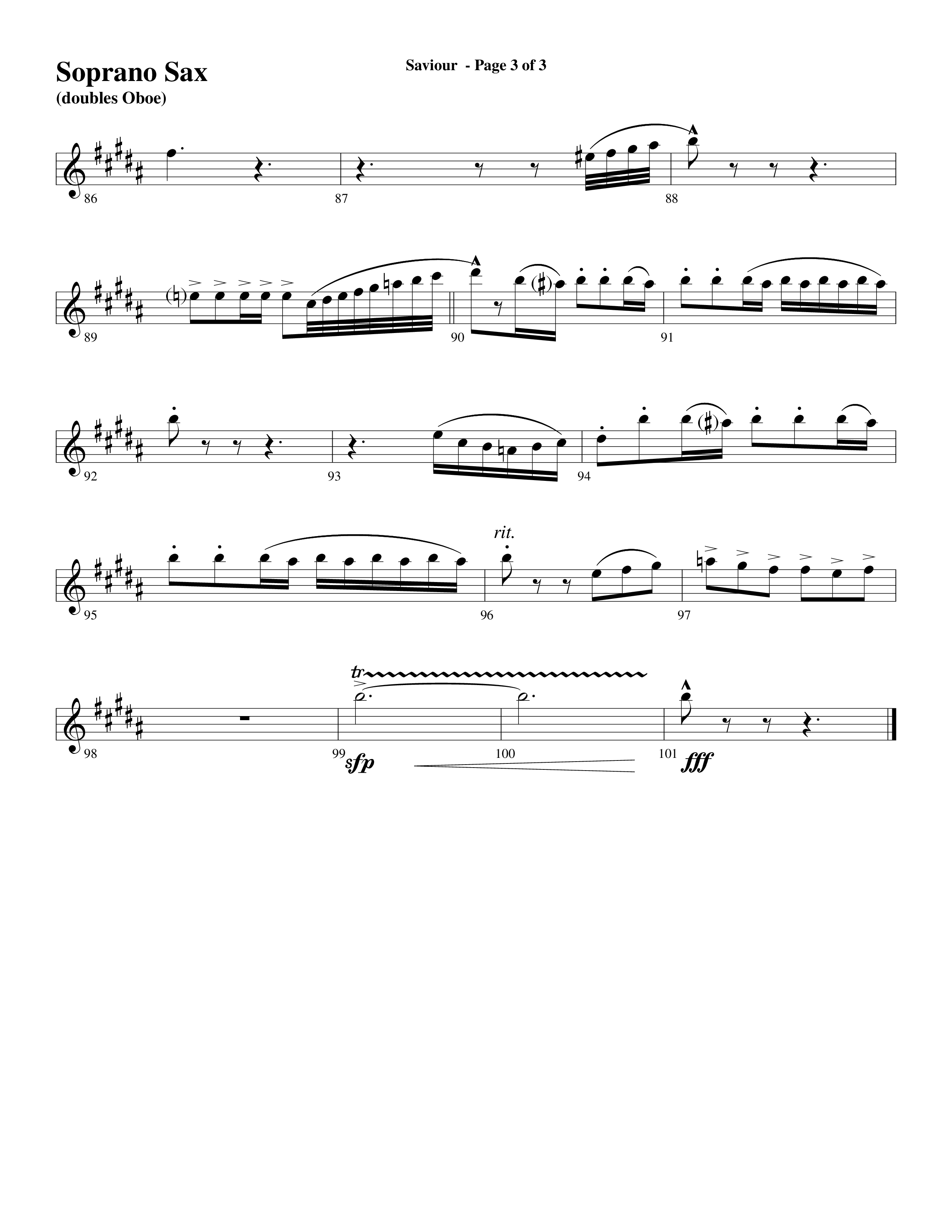 Saviour (Choral Anthem SATB) Soprano Sax (Word Music Choral / Arr. Daniel Semsen)