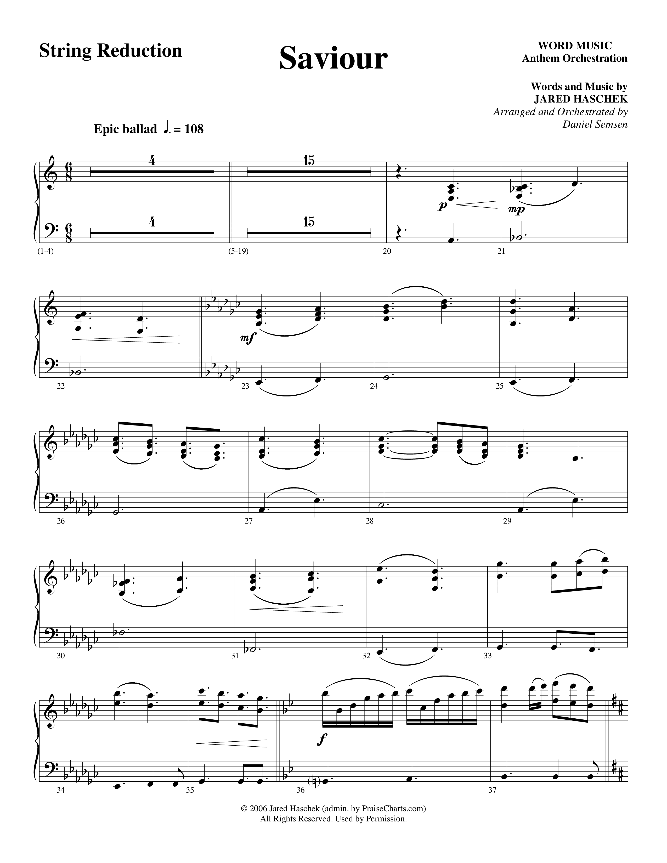 Saviour (Choral Anthem SATB) String Reduction (Word Music Choral / Arr. Daniel Semsen)