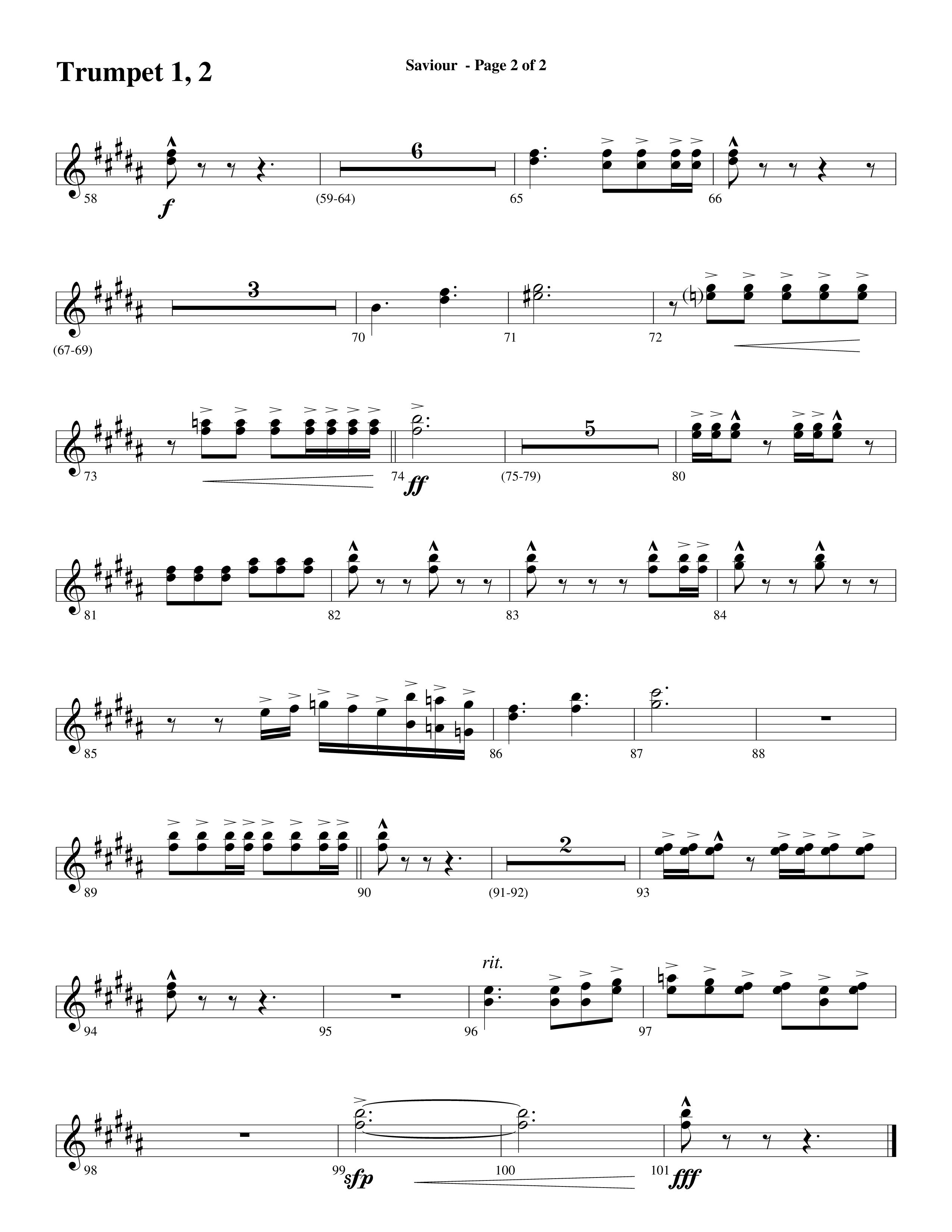 Saviour (Choral Anthem SATB) Trumpet 1,2 (Word Music Choral / Arr. Daniel Semsen)