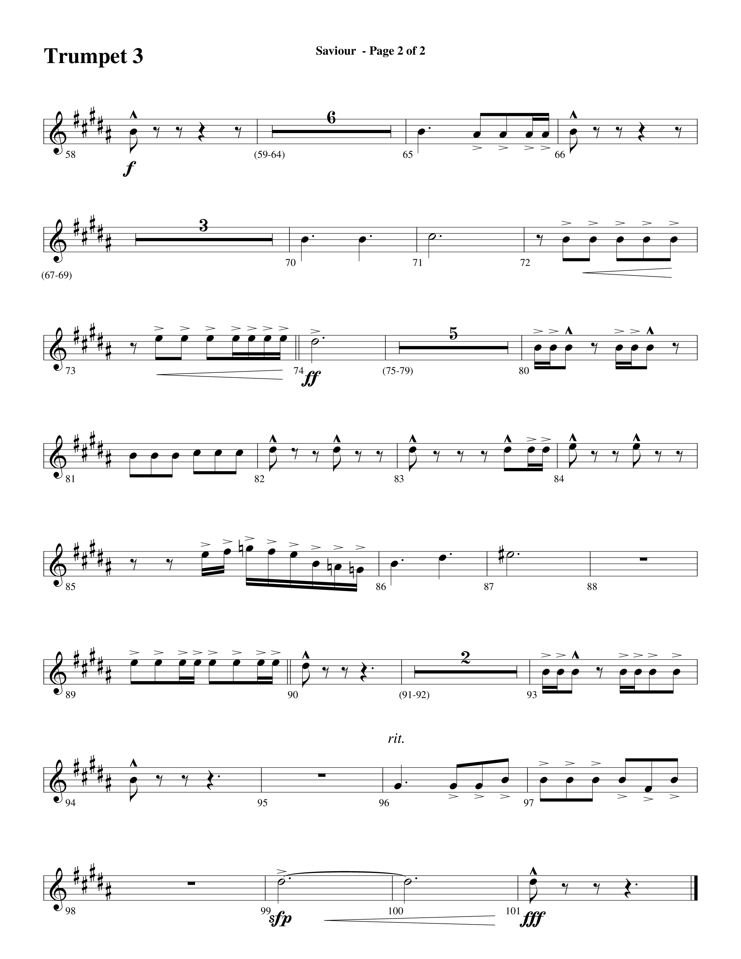 Saviour (Choral Anthem SATB) Trumpet 3 (Word Music Choral / Arr. Daniel Semsen)