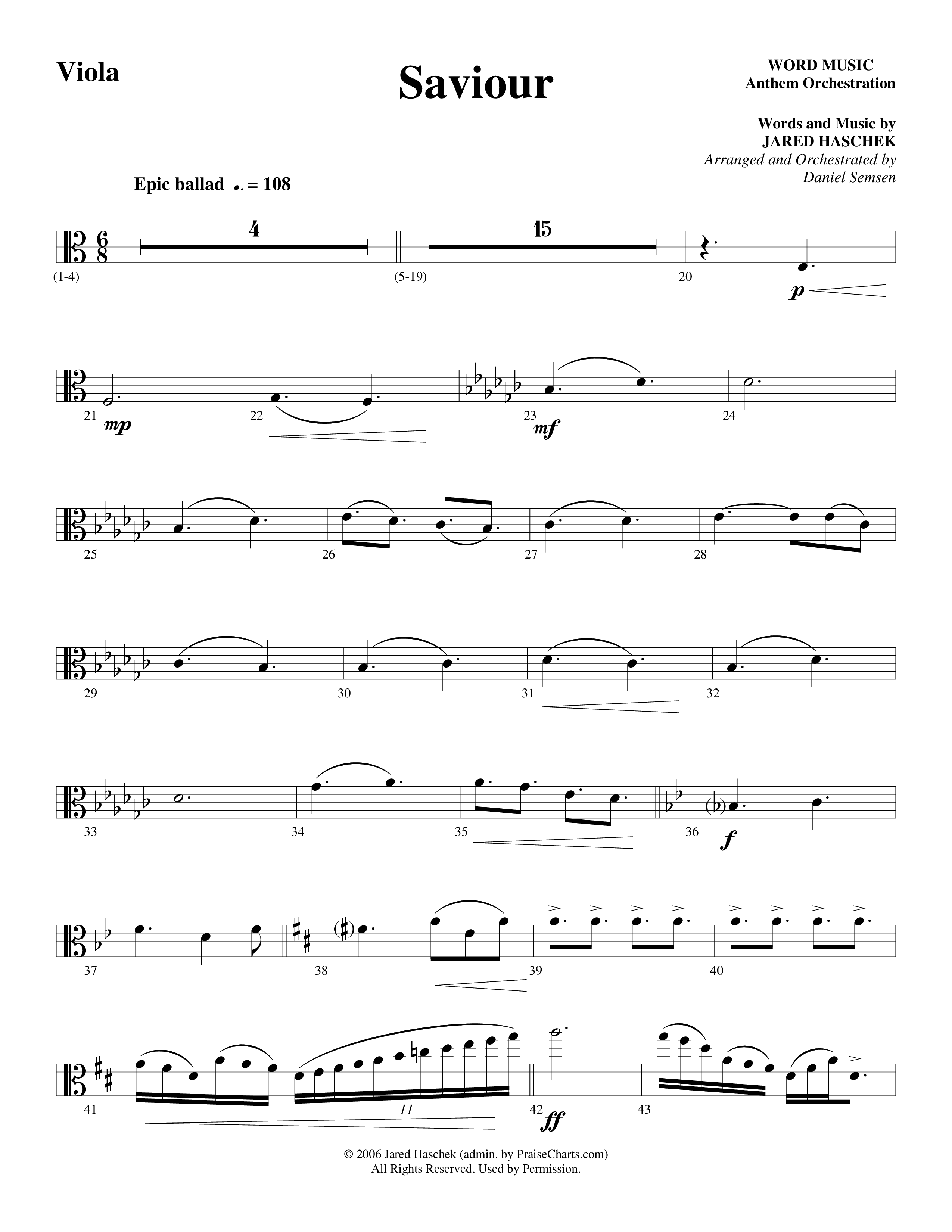Saviour (Choral Anthem SATB) Viola (Word Music Choral / Arr. Daniel Semsen)
