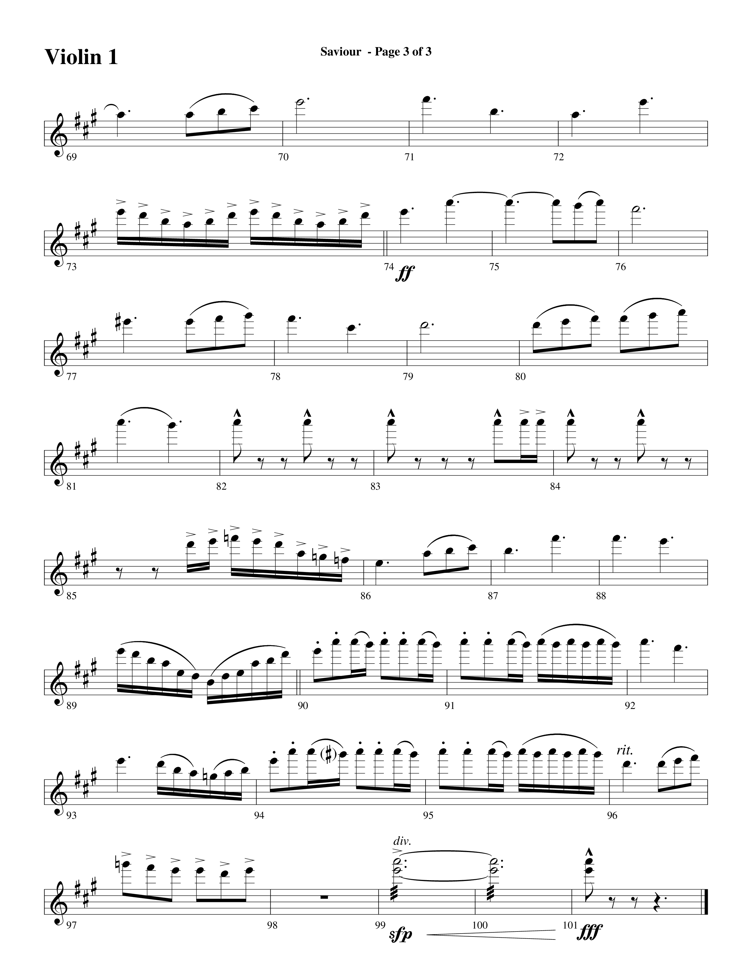 Saviour (Choral Anthem SATB) Violin 1 (Word Music Choral / Arr. Daniel Semsen)