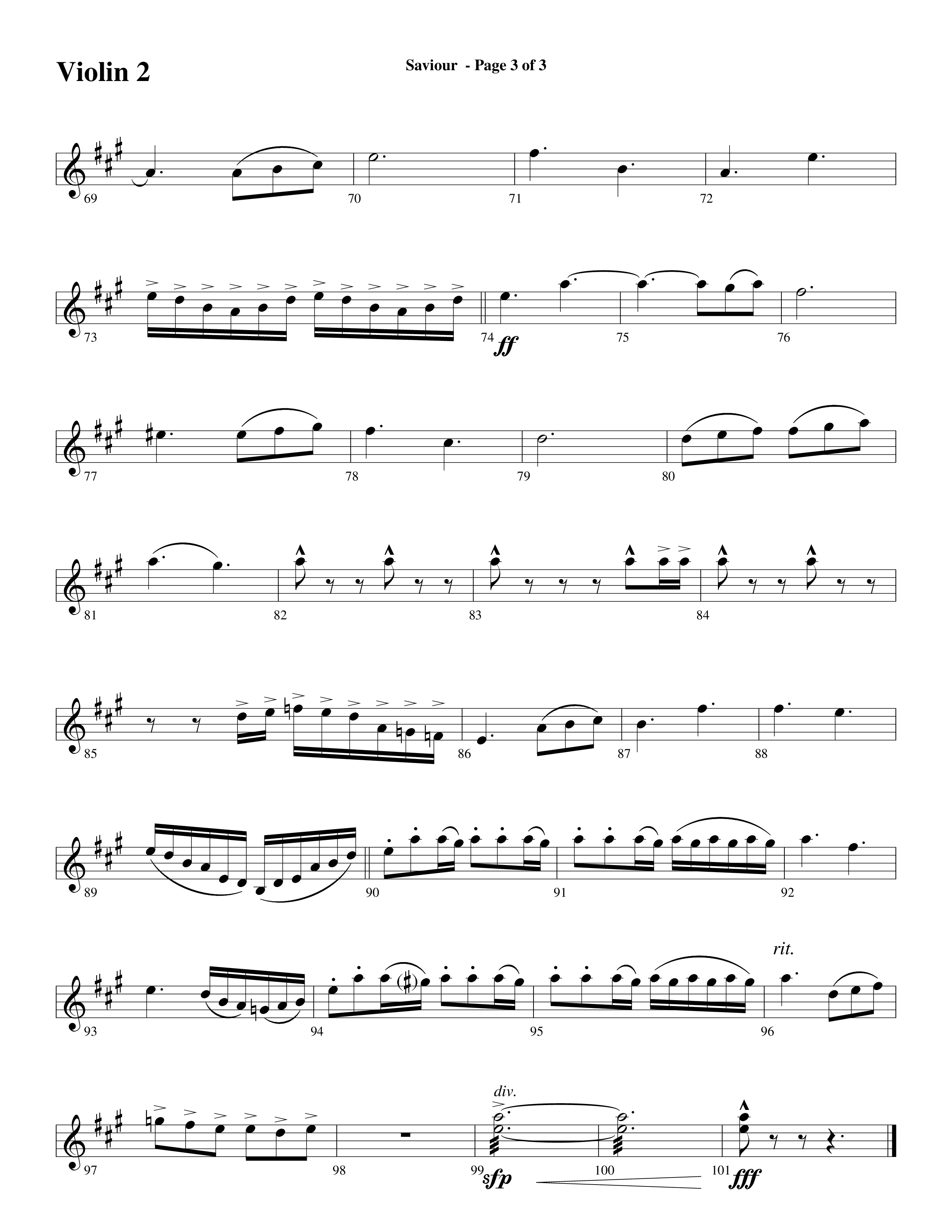 Saviour (Choral Anthem SATB) Violin 2 (Word Music Choral / Arr. Daniel Semsen)