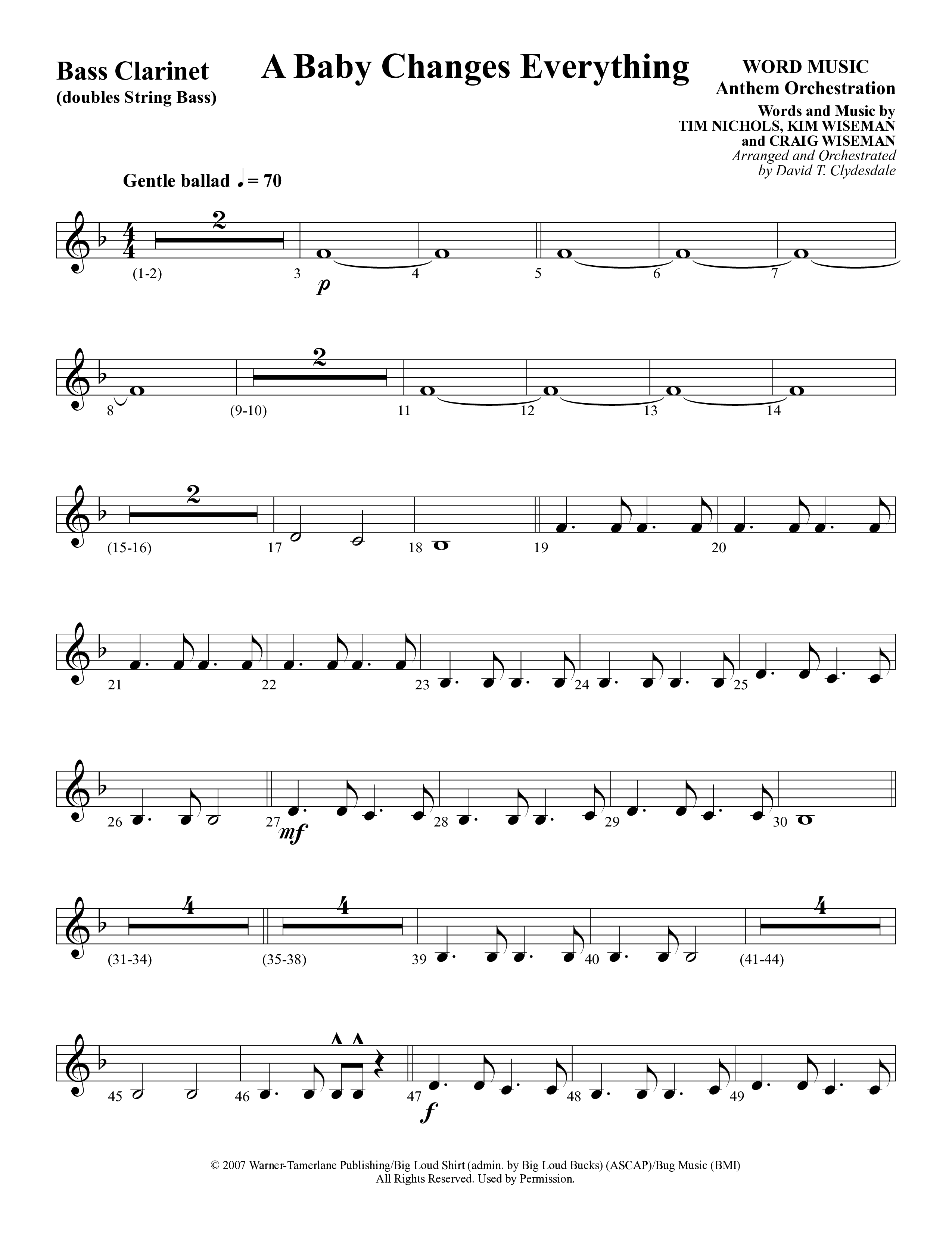 A Baby Changes Everything (Choral Anthem SATB) Bass Clarinet (Word Music Choral / Arr. David Clydesdale)