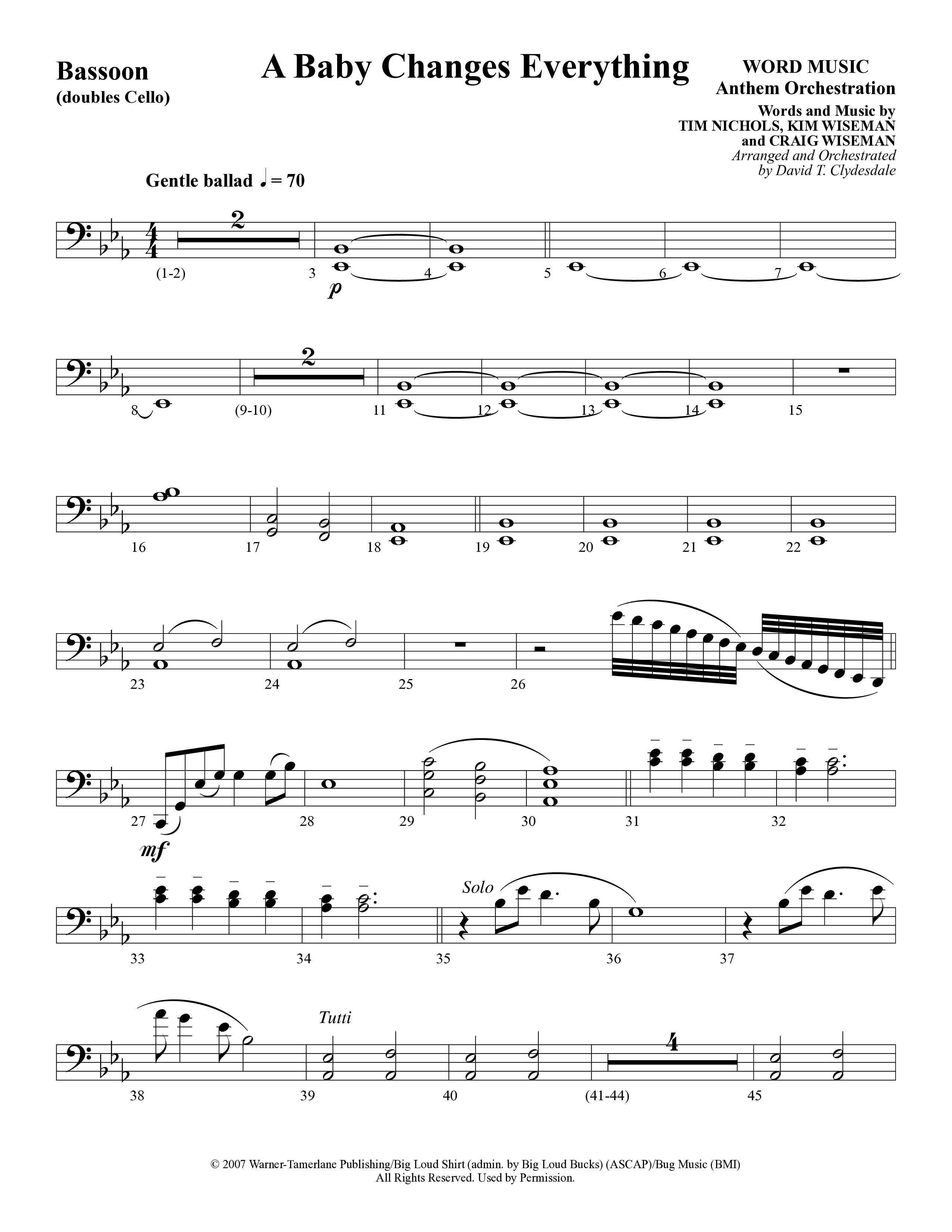 A Baby Changes Everything (Choral Anthem SATB) Bassoon (Word Music Choral / Arr. David Clydesdale)