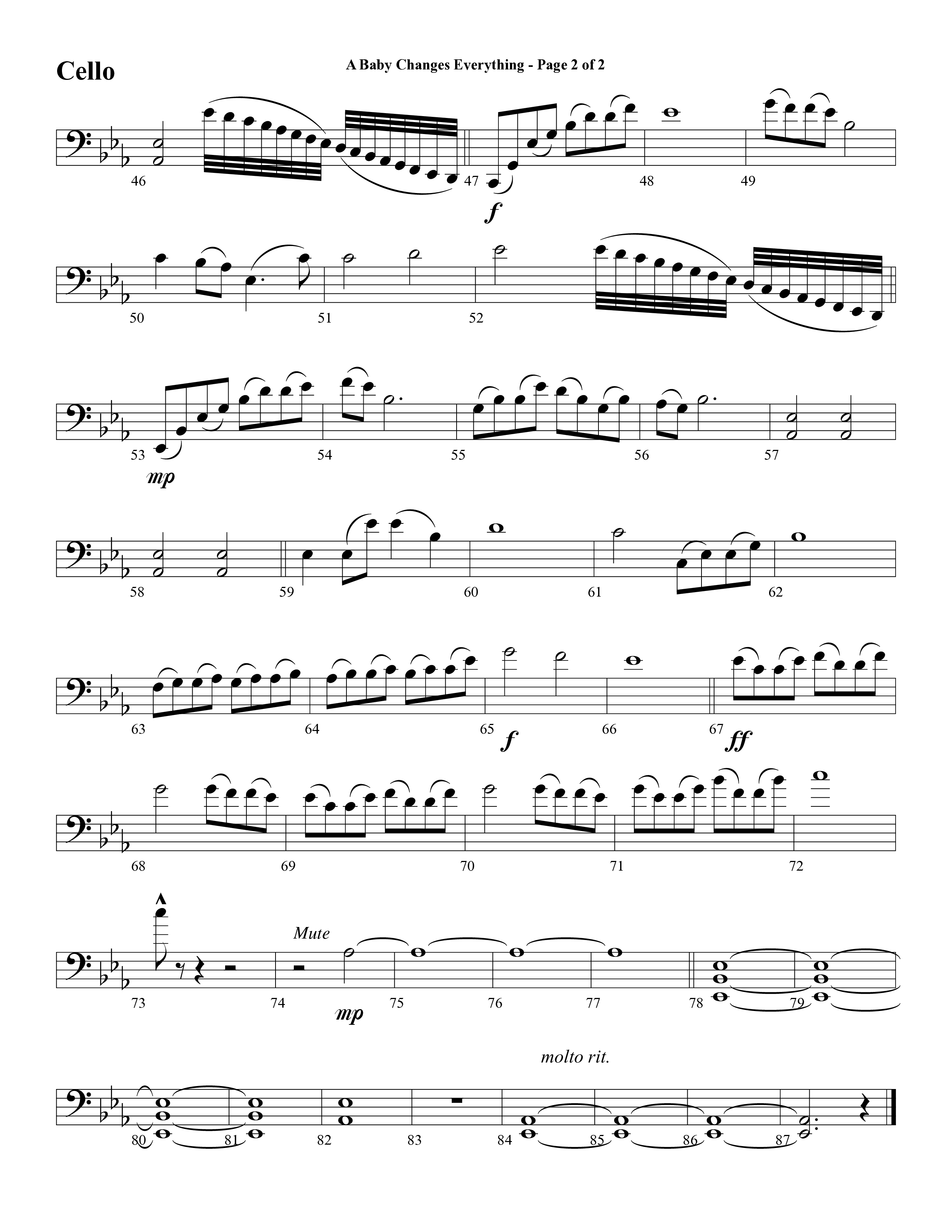 A Baby Changes Everything (Choral Anthem SATB) Cello (Word Music Choral / Arr. David Clydesdale)