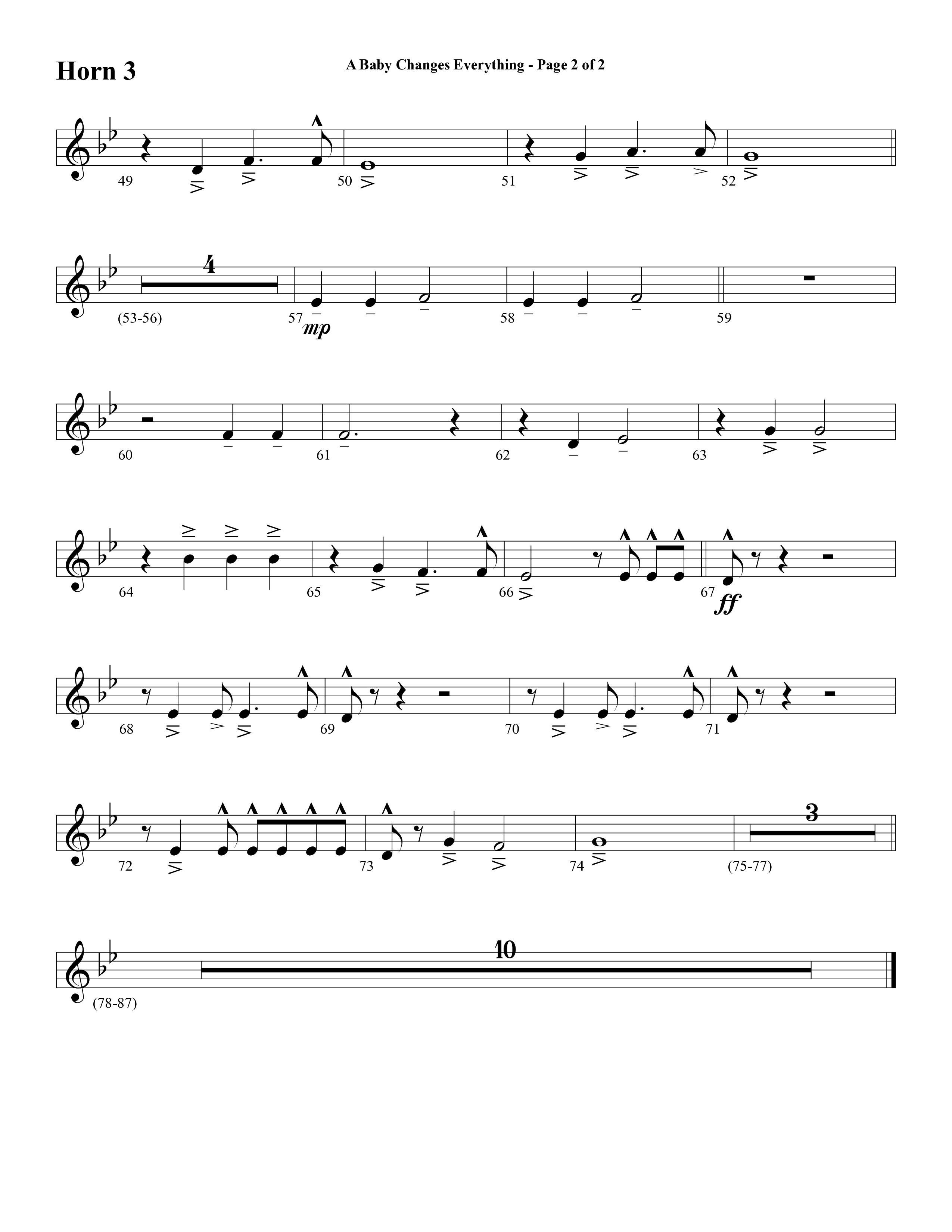 A Baby Changes Everything (Choral Anthem SATB) French Horn 3 (Word Music Choral / Arr. David Clydesdale)
