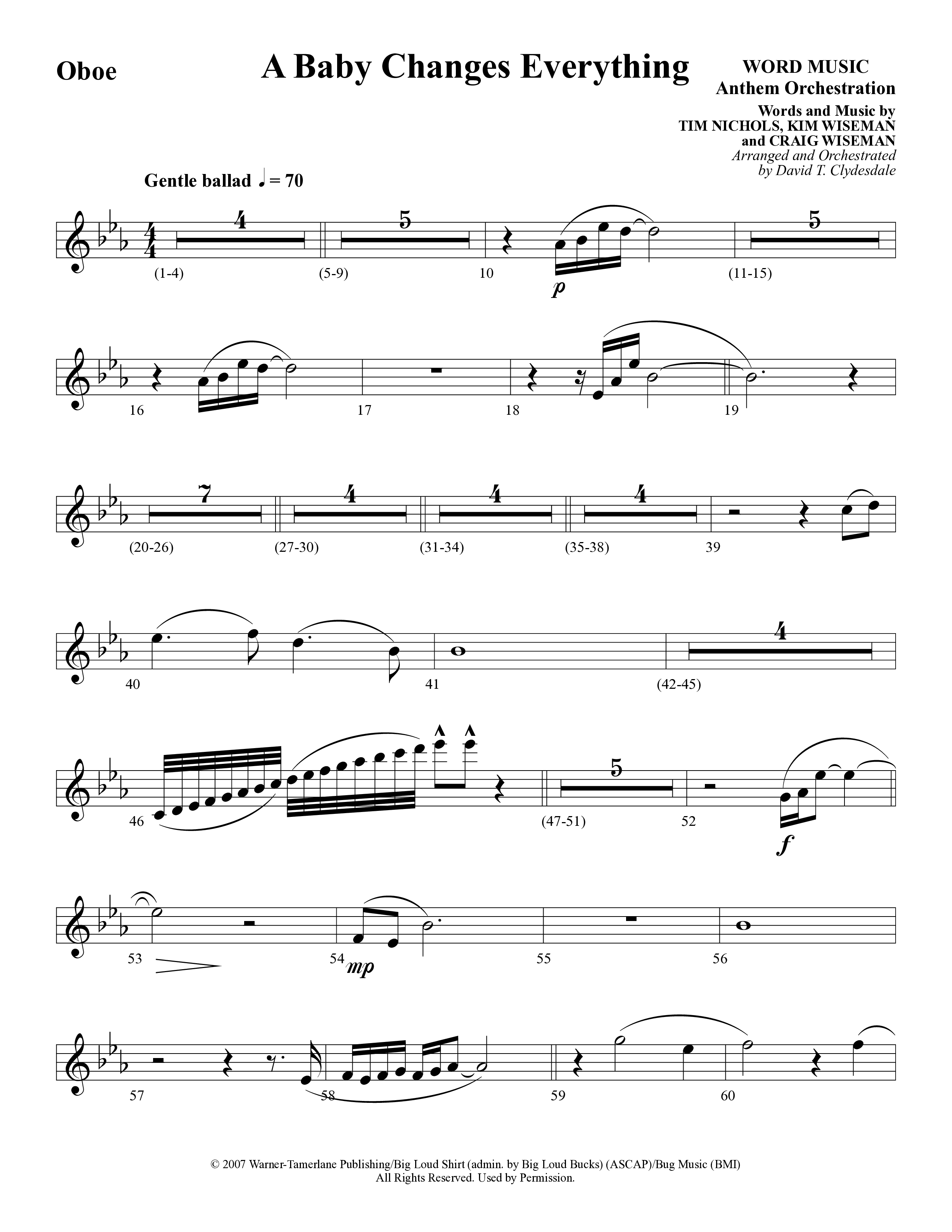 A Baby Changes Everything (Choral Anthem SATB) Oboe (Word Music Choral / Arr. David Clydesdale)