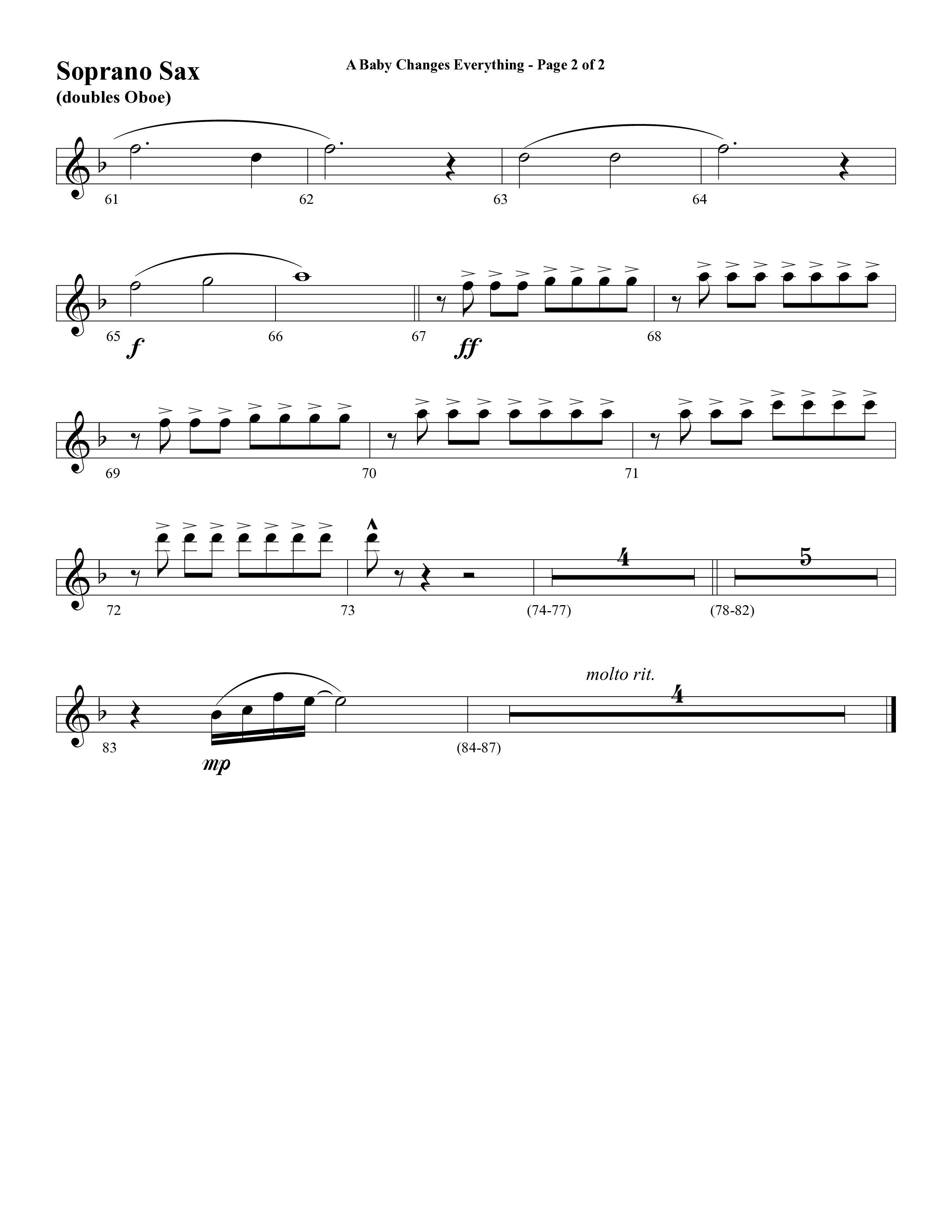 A Baby Changes Everything (Choral Anthem SATB) Soprano Sax (Word Music Choral / Arr. David Clydesdale)