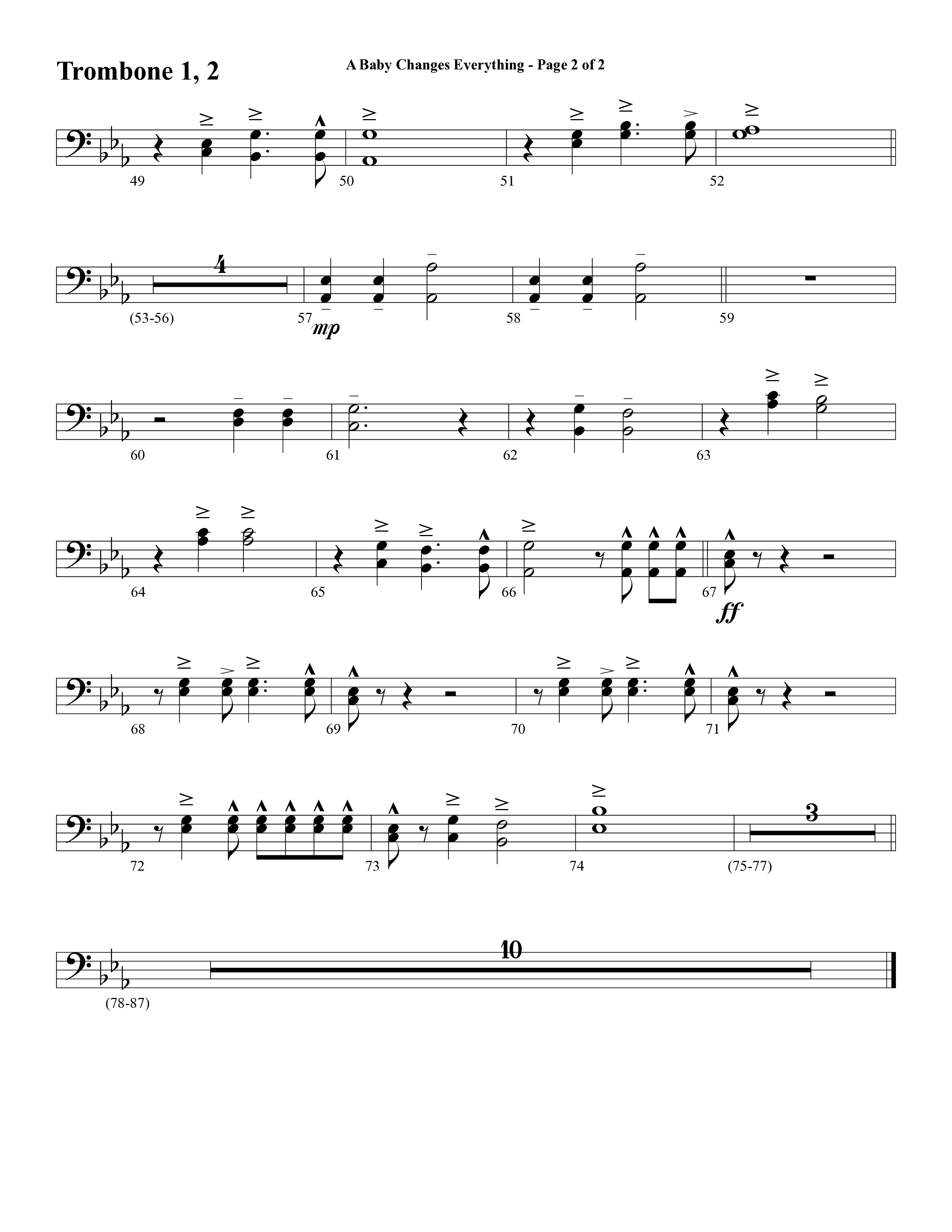 A Baby Changes Everything (Choral Anthem SATB) Trombone 1/2 (Word Music Choral / Arr. David Clydesdale)