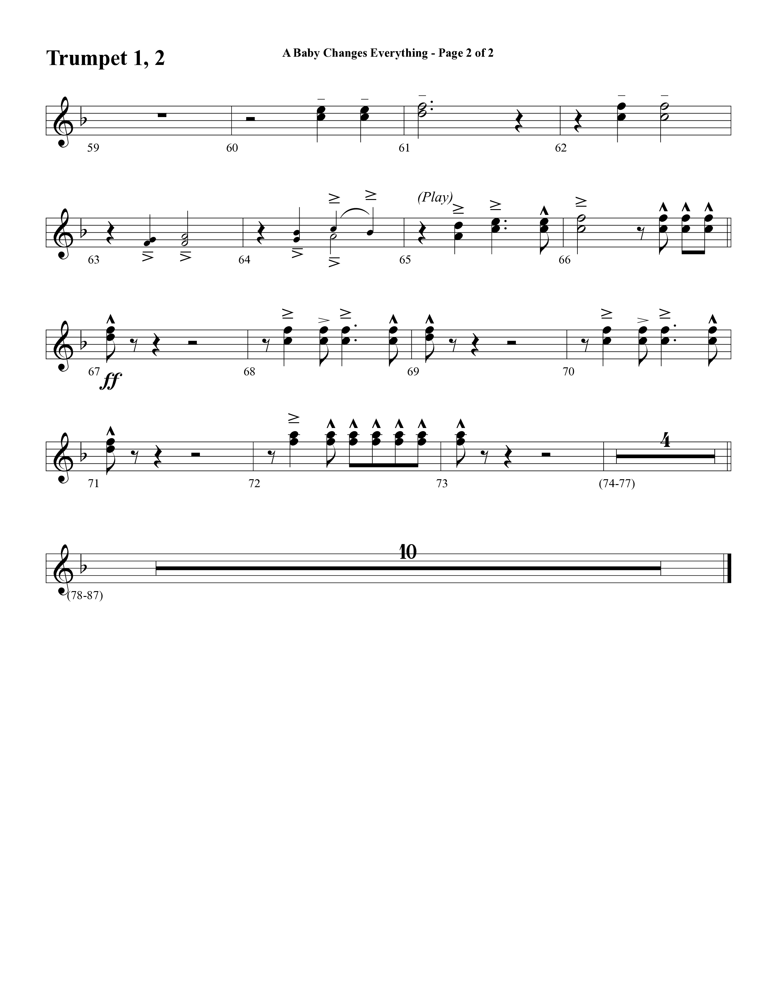A Baby Changes Everything (Choral Anthem SATB) Trumpet 1,2 (Word Music Choral / Arr. David Clydesdale)