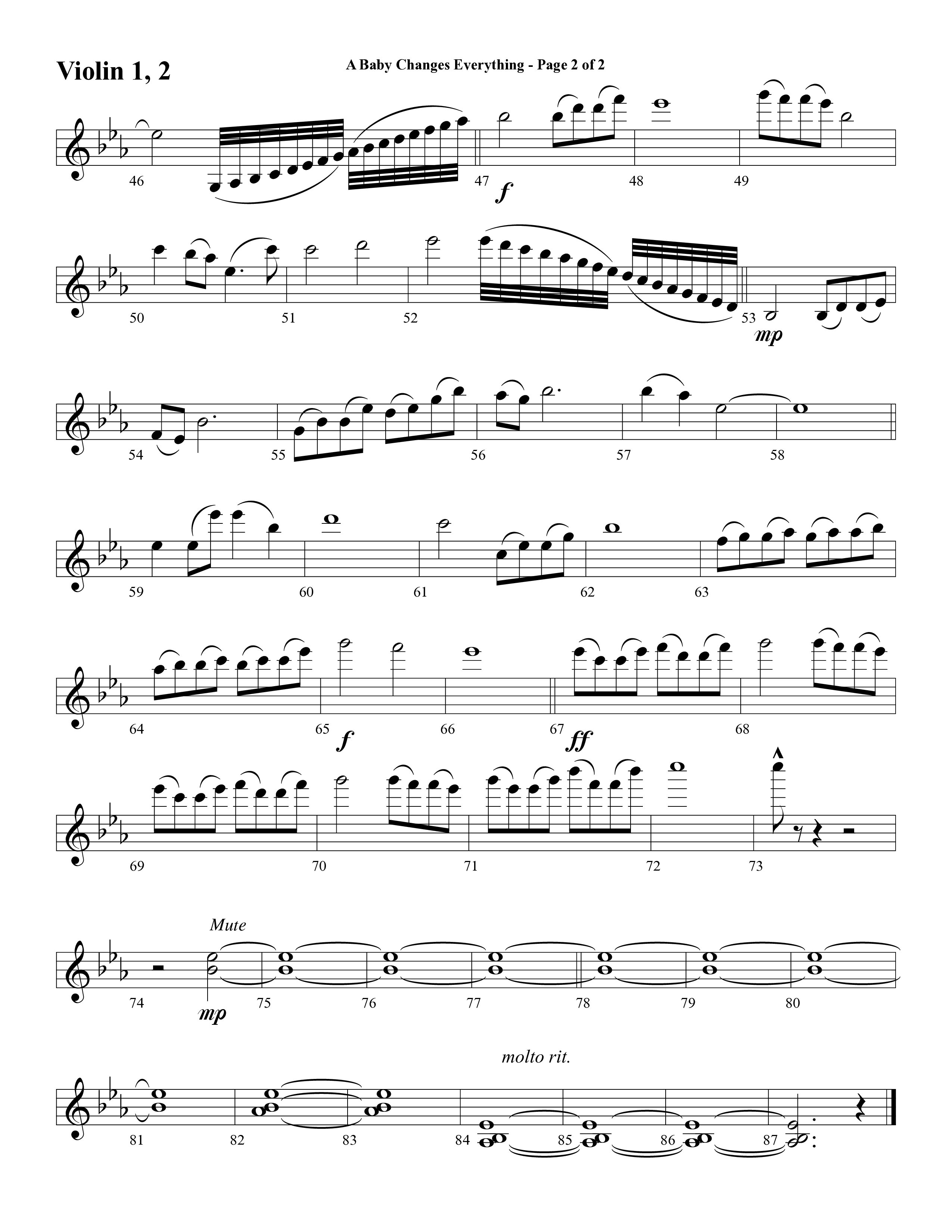 A Baby Changes Everything (Choral Anthem SATB) Violin 1/2 (Word Music Choral / Arr. David Clydesdale)