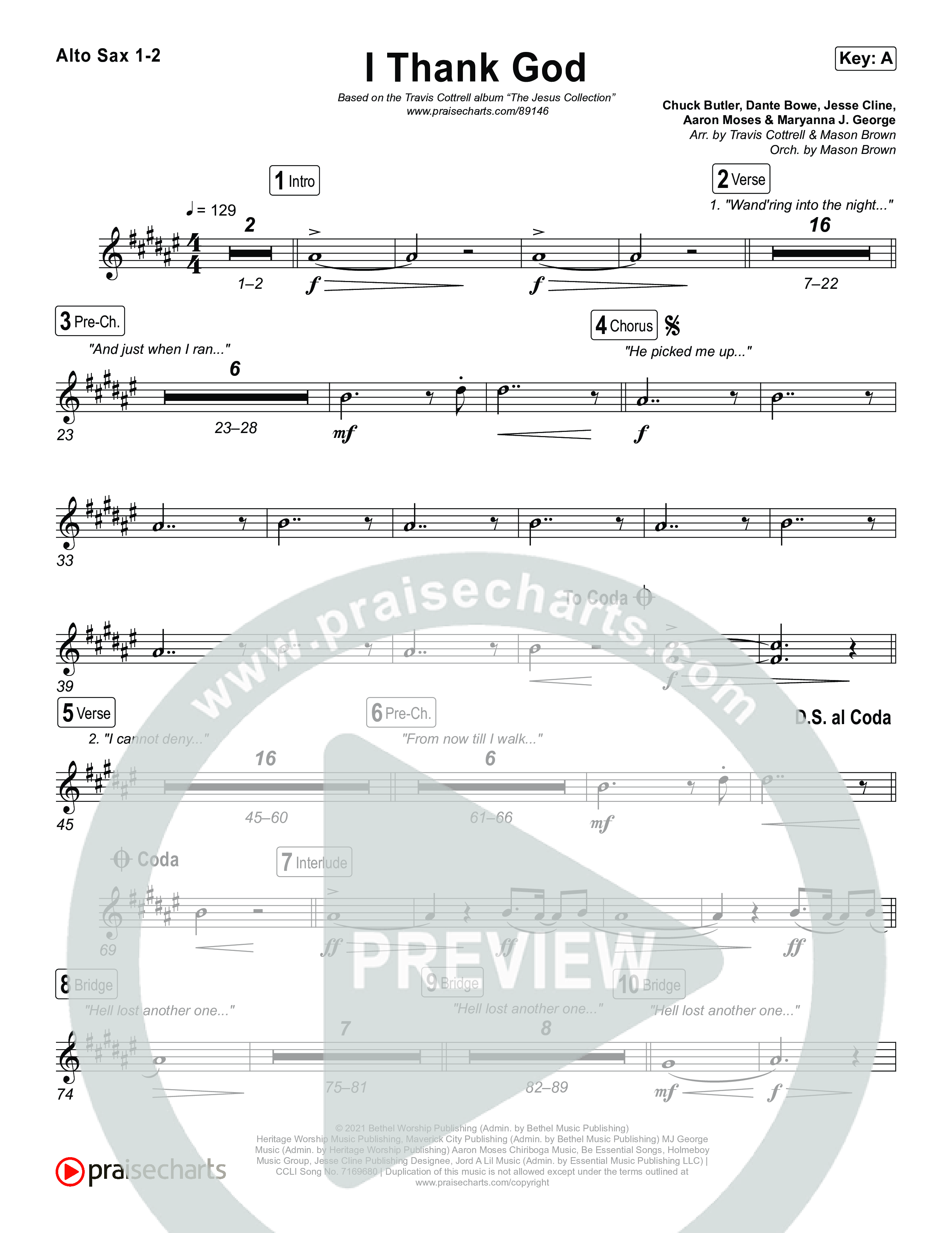 I Thank God (Choral/SATB) Alto Sax 1,2 (Travis Cottrell / Brooke Voland / Arr. Mason Brown)