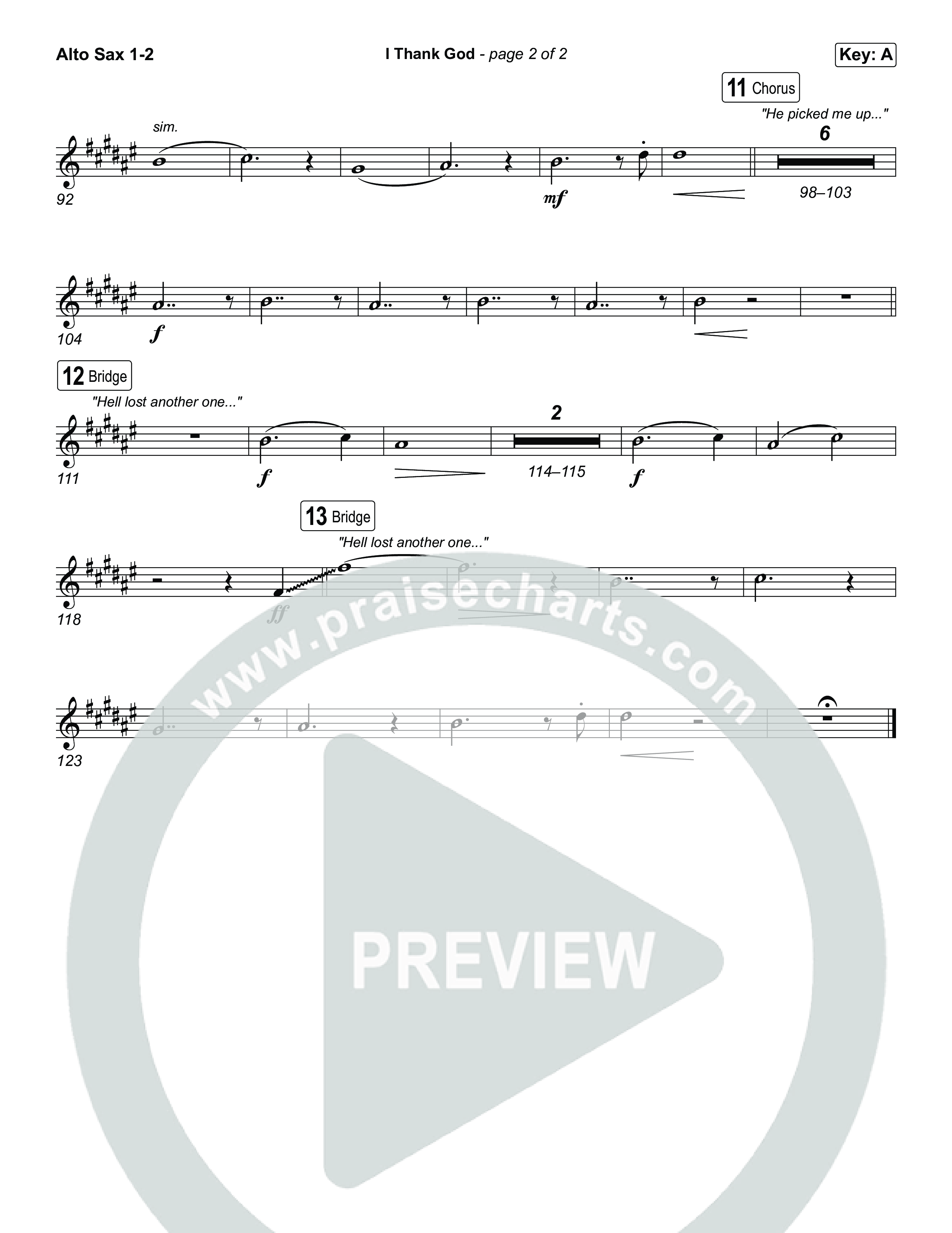 I Thank God (Choral/SATB) Alto Sax 1,2 (Travis Cottrell / Brooke Voland / Arr. Mason Brown)