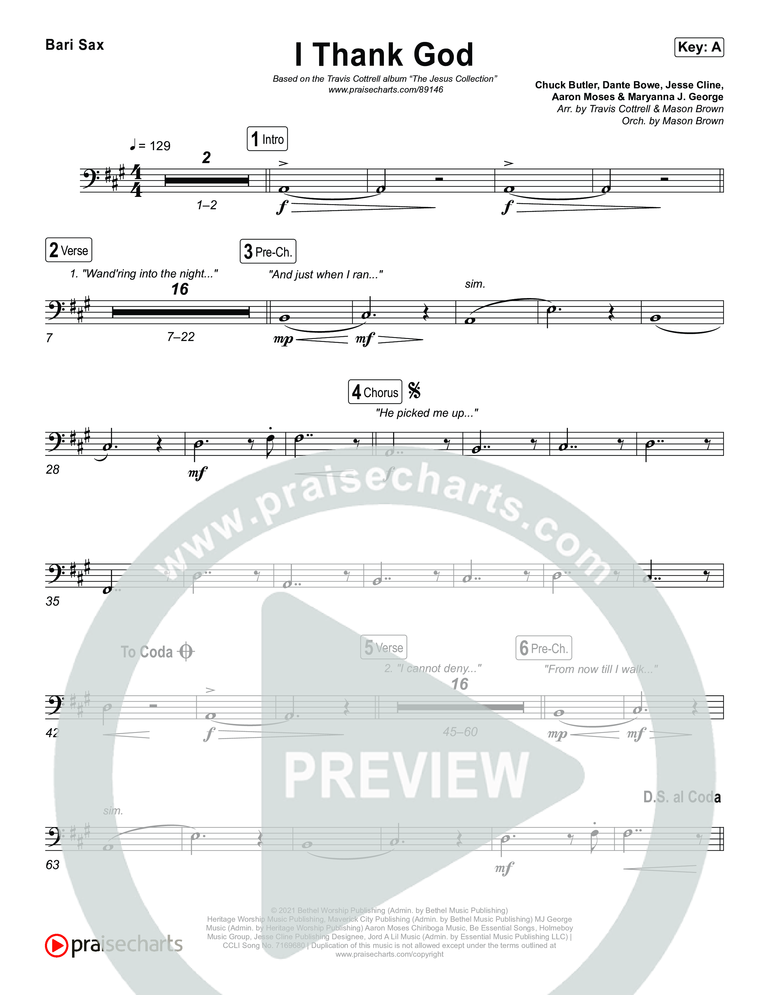 I Thank God (Choral/SATB) Bari Sax (Travis Cottrell / Brooke Voland / Arr. Mason Brown)