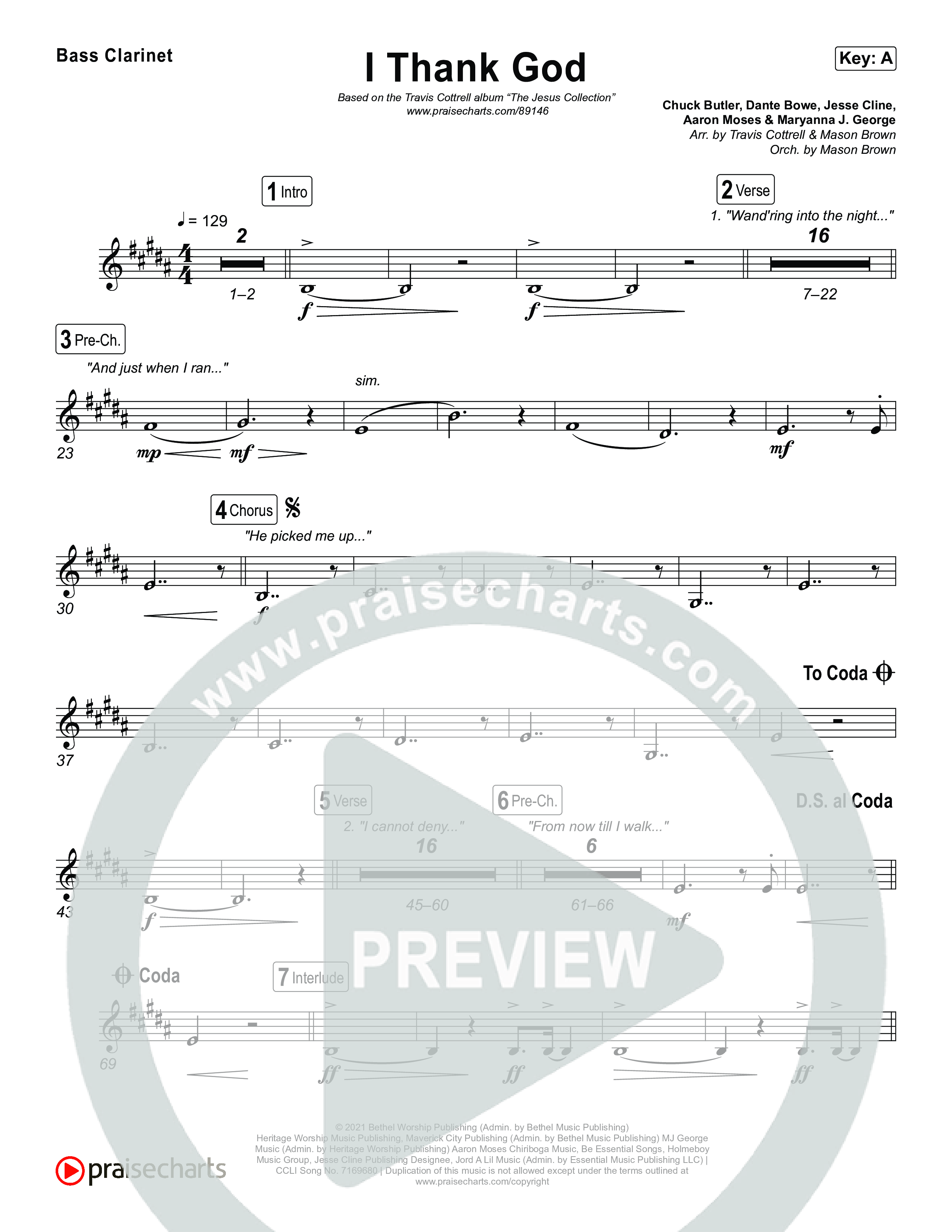 I Thank God (Choral/SATB) Bass Clarinet (Travis Cottrell / Brooke Voland / Arr. Mason Brown)