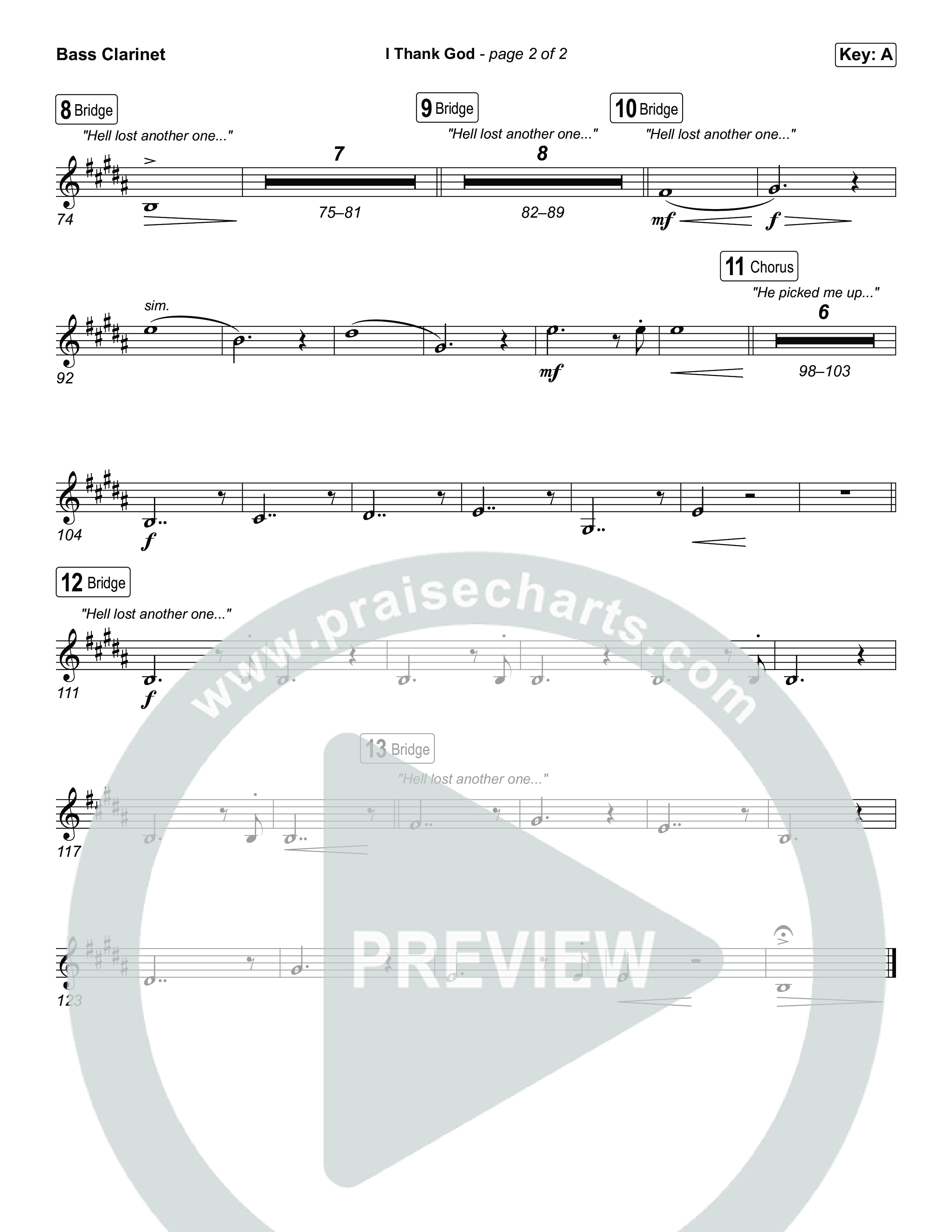 I Thank God (Choral/SATB) Bass Clarinet (Travis Cottrell / Brooke Voland / Arr. Mason Brown)