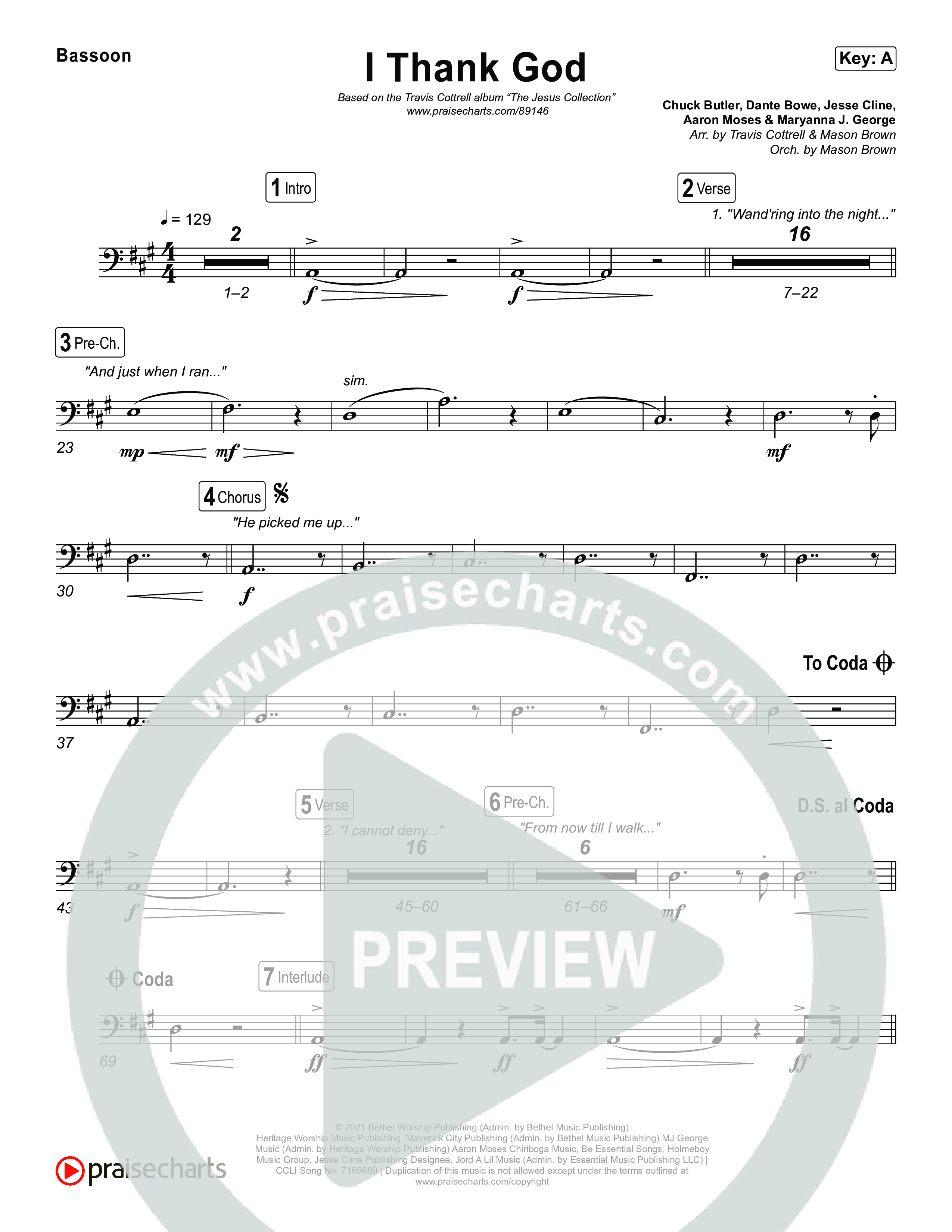 I Thank God (Choral/SATB) Bassoon (Travis Cottrell / Brooke Voland / Arr. Mason Brown)