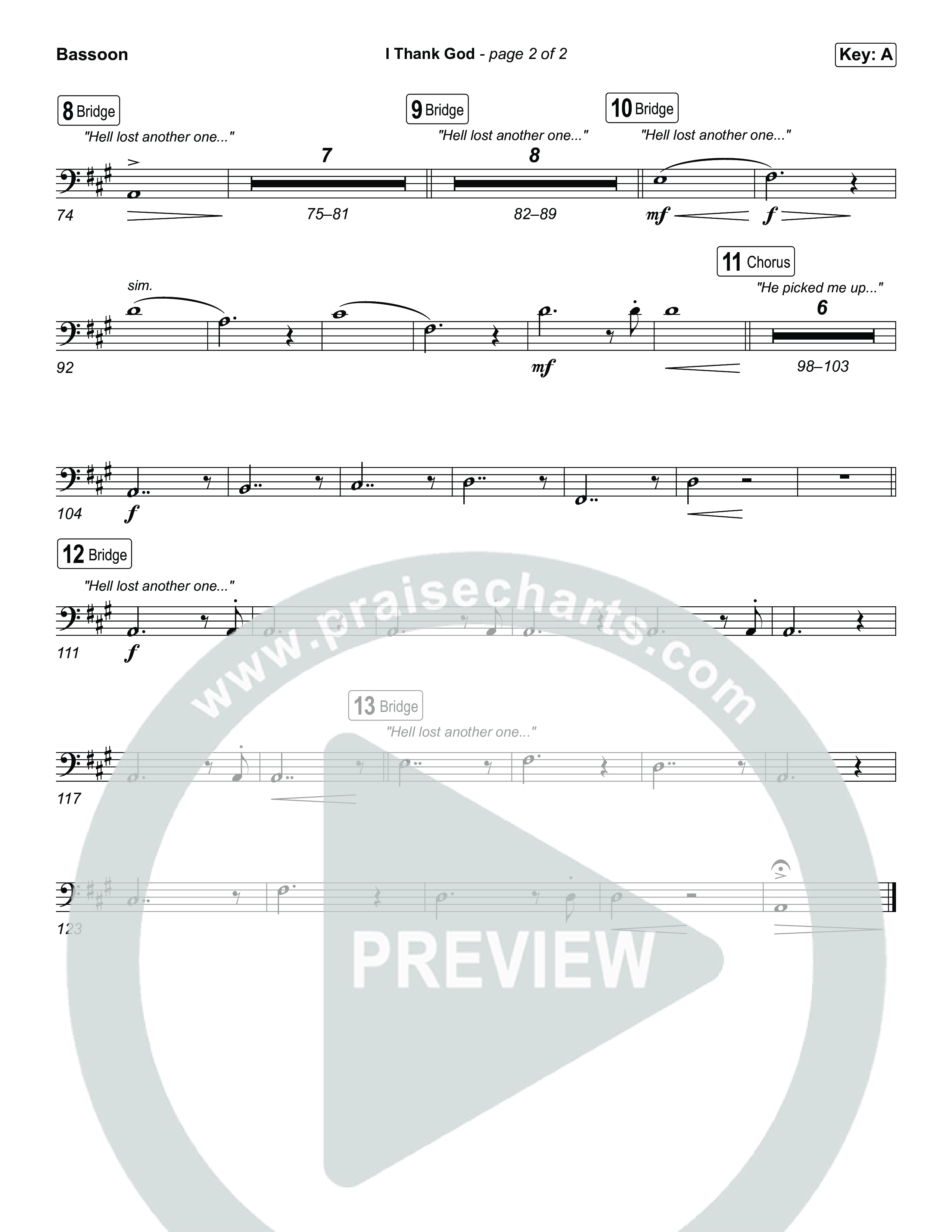 I Thank God (Choral/SATB) Bassoon (Travis Cottrell / Brooke Voland / Arr. Mason Brown)